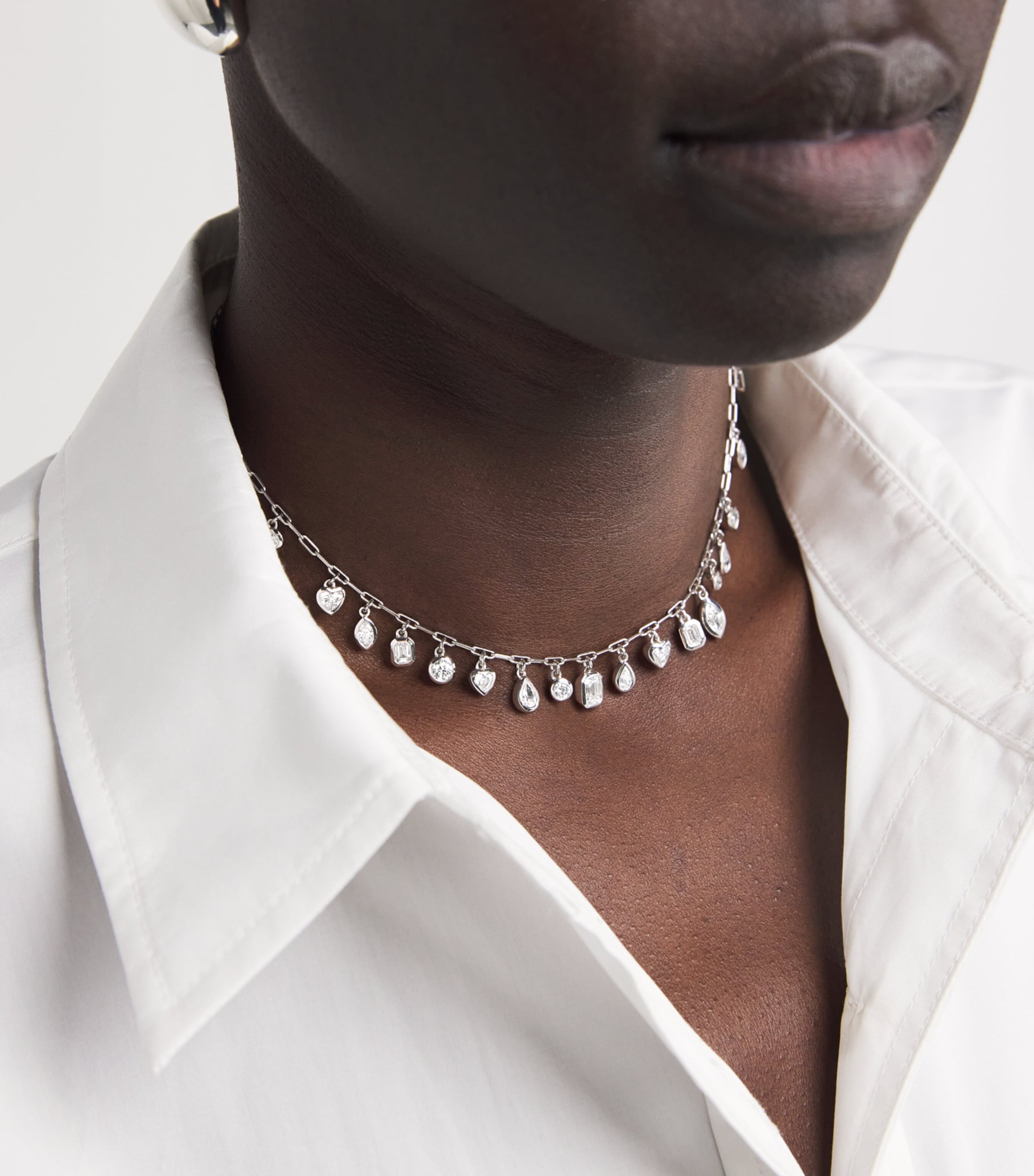 White Gold and Diamond Bezel Necklace WHITE GOLD Image 2