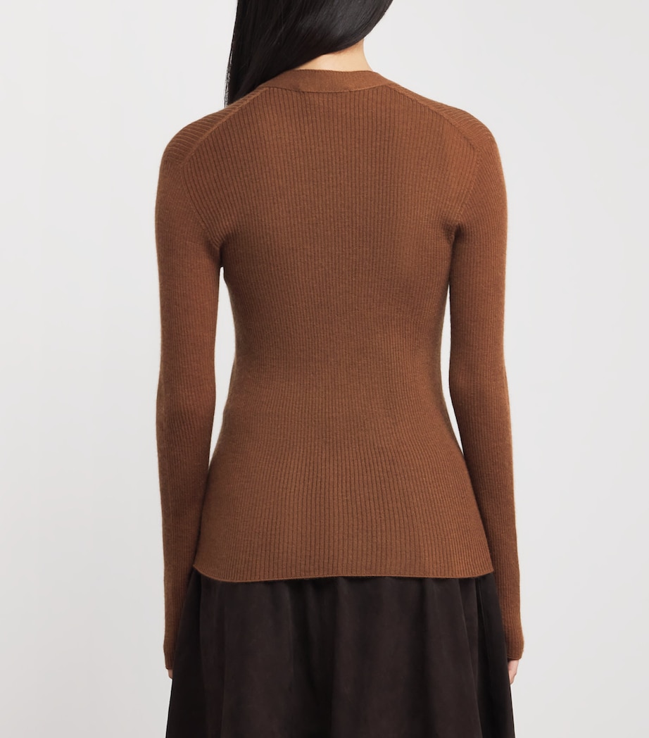 Superfine Cashmere V-Neck Cardigan SB7300 DARK CAMEL Image 4