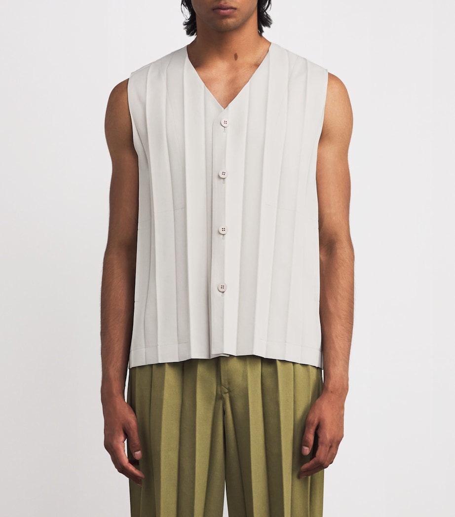 Homme Plissé Issey Miyake Mens Pleated Edge Ensemble Waistcoat Beige Image 3