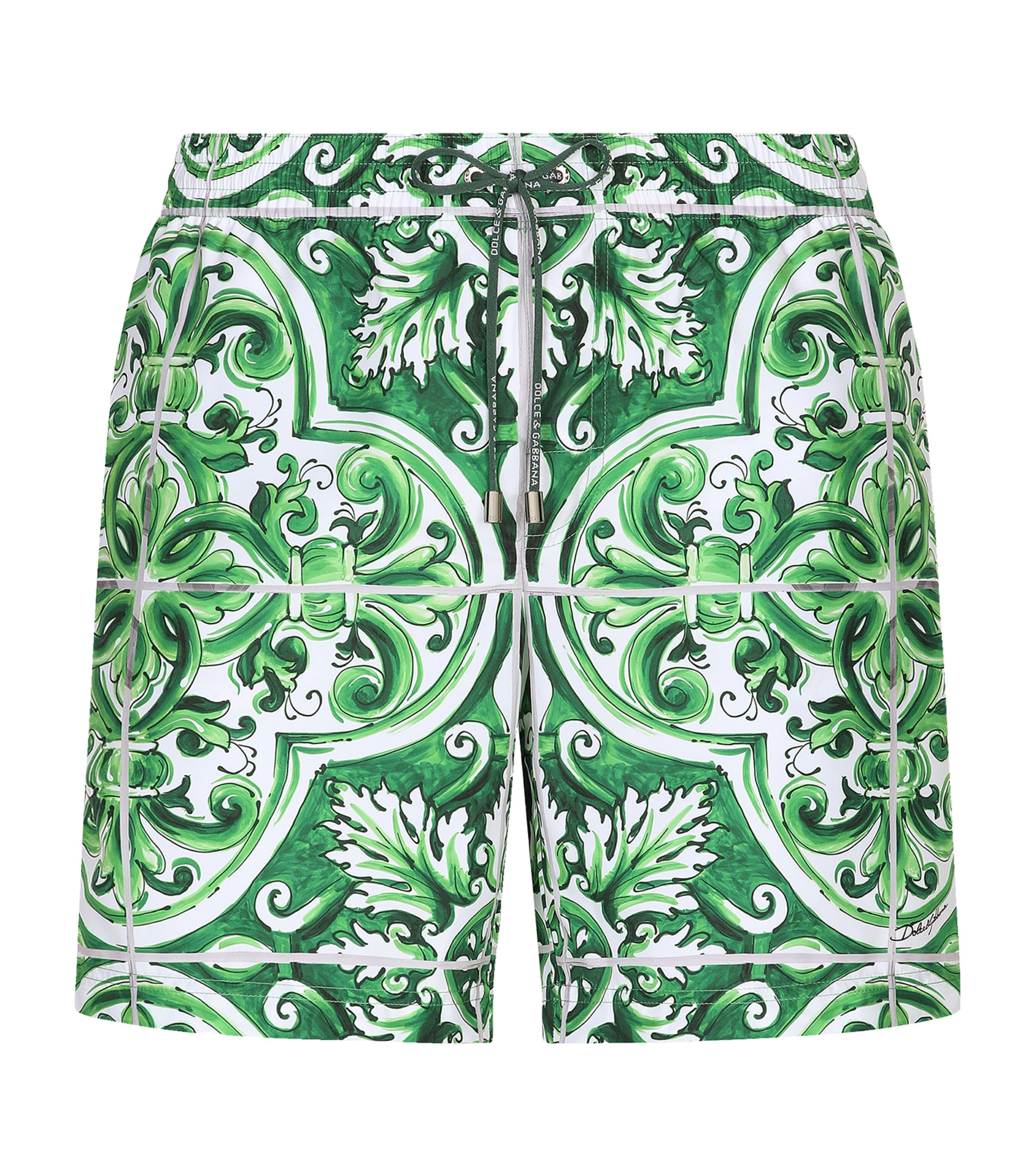 Dolce & Gabbana Silk Majolica Swim Shorts In Green