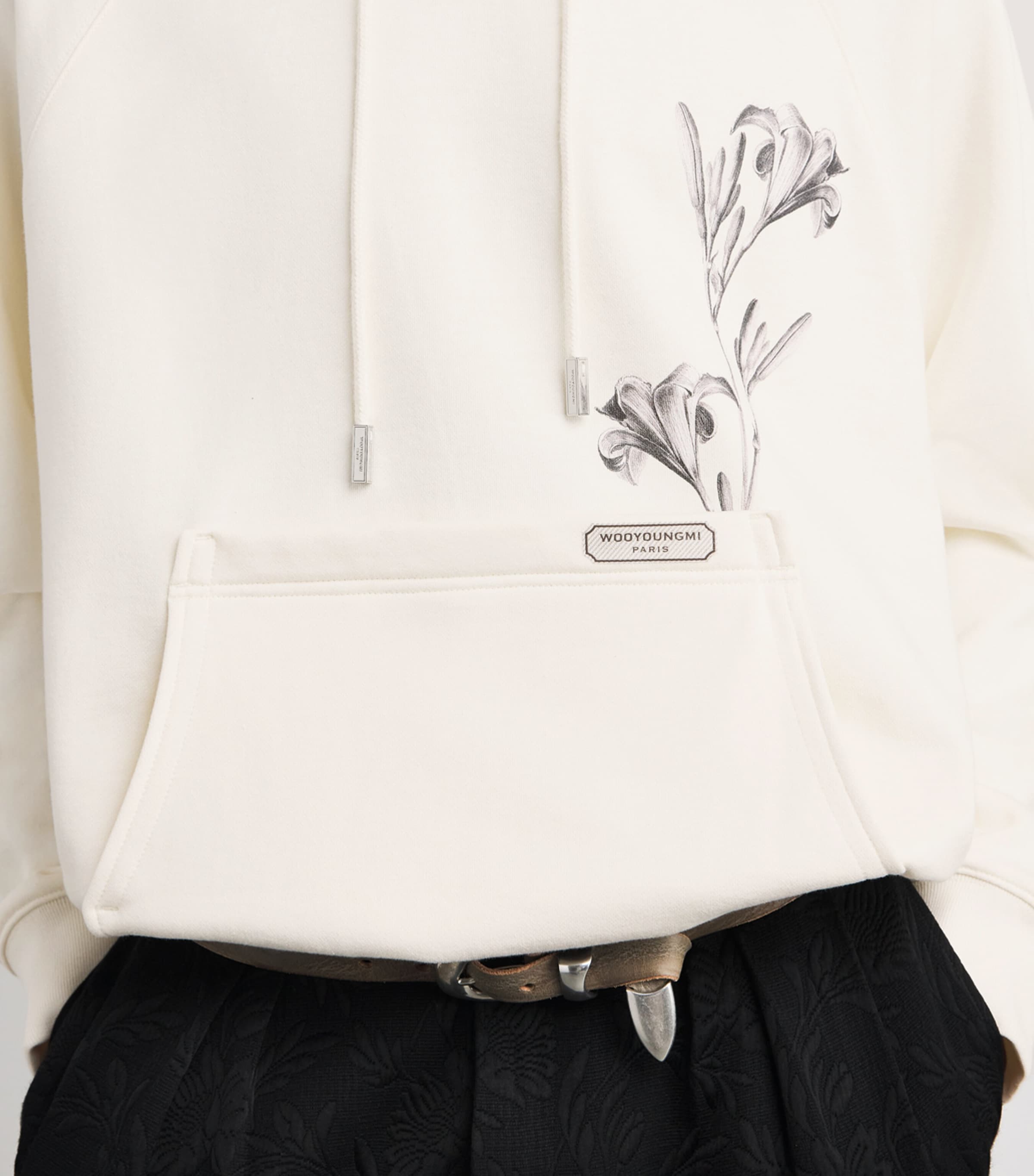 Wooyoungmi Mens Cotton Flower Logo Hoodie Ivory Image 3