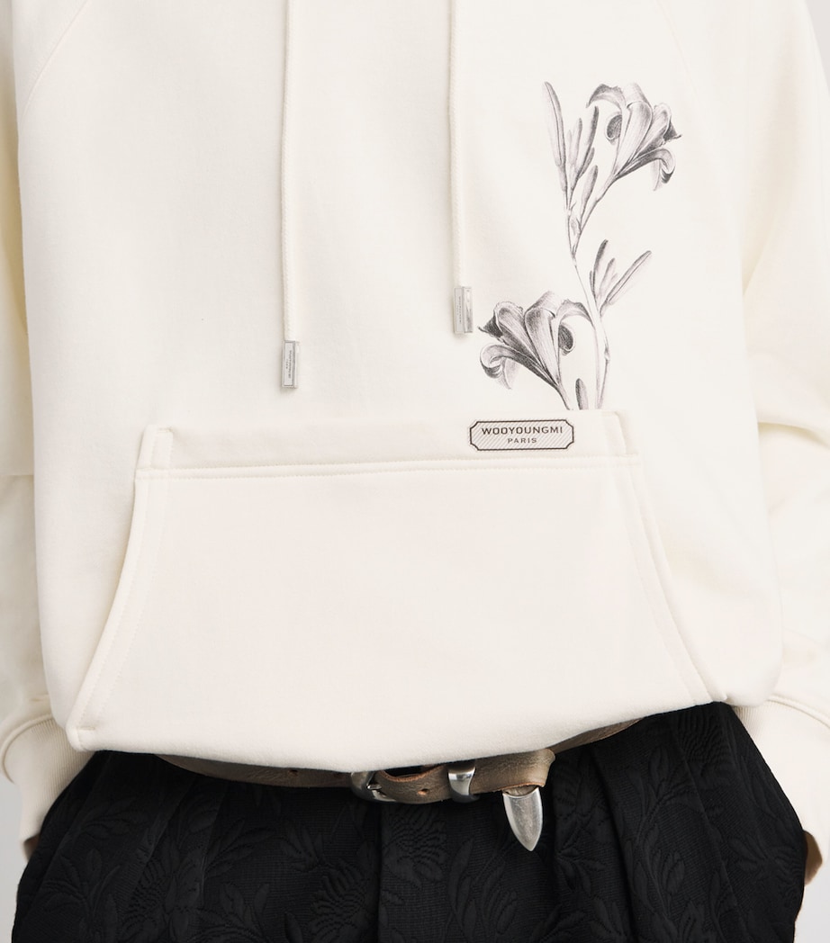 Wooyoungmi Mens Cotton Flower Logo Hoodie Ivory Image 3