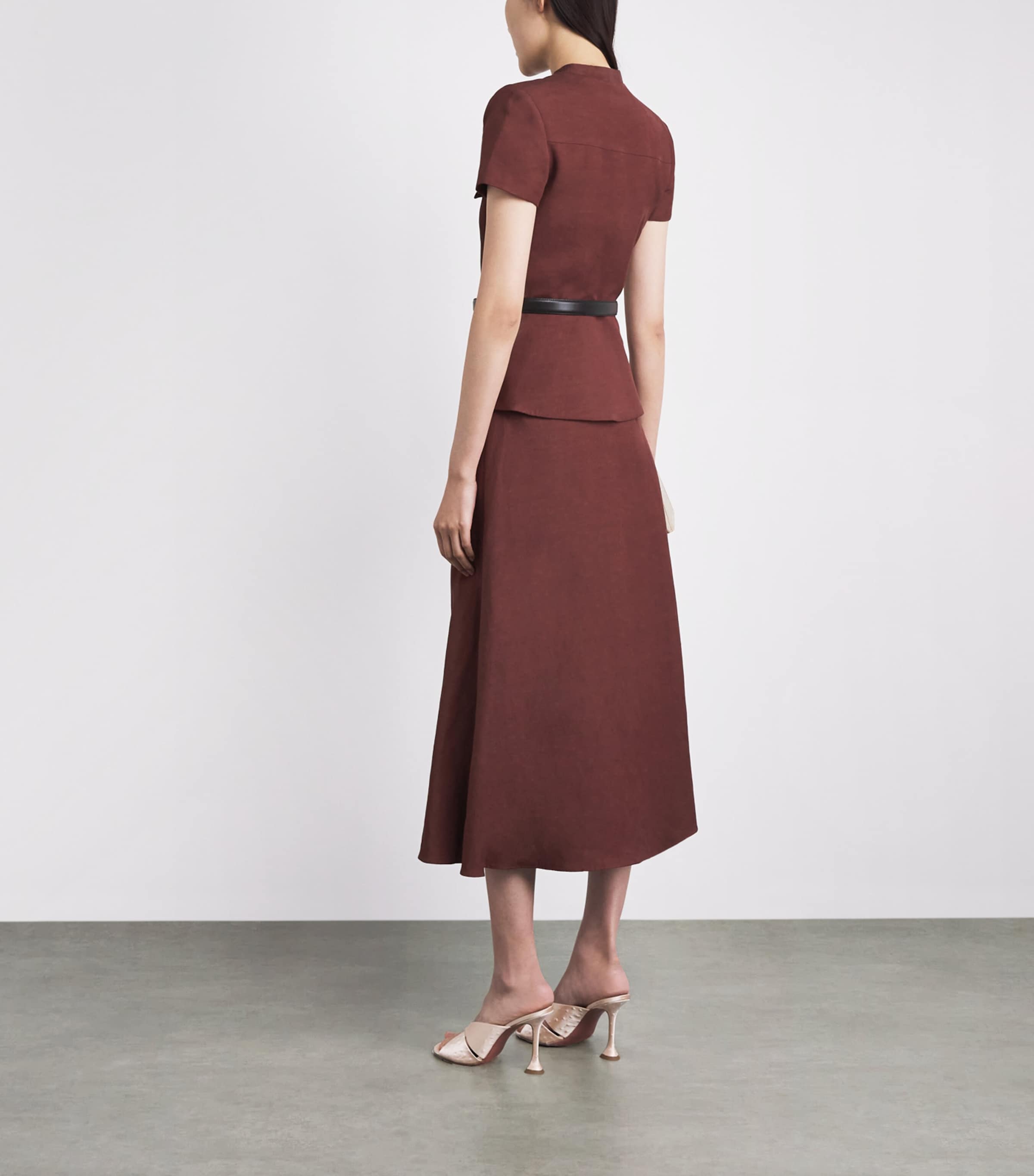 Self-Portrait Womens Peplum-Waist Midi Shirt Dress Brown Image 4