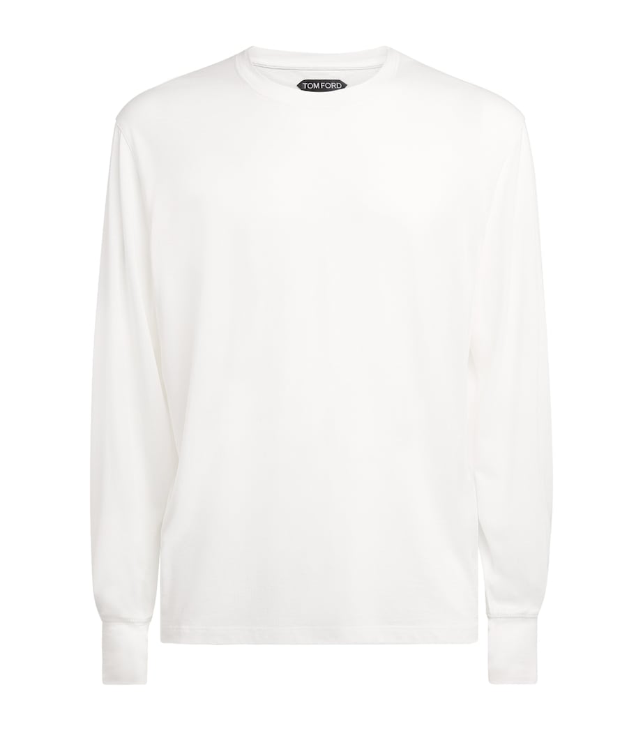 TOM FORD Mens Lyocell-Cotton Long-Sleeve T-Shirt Wab Image 1