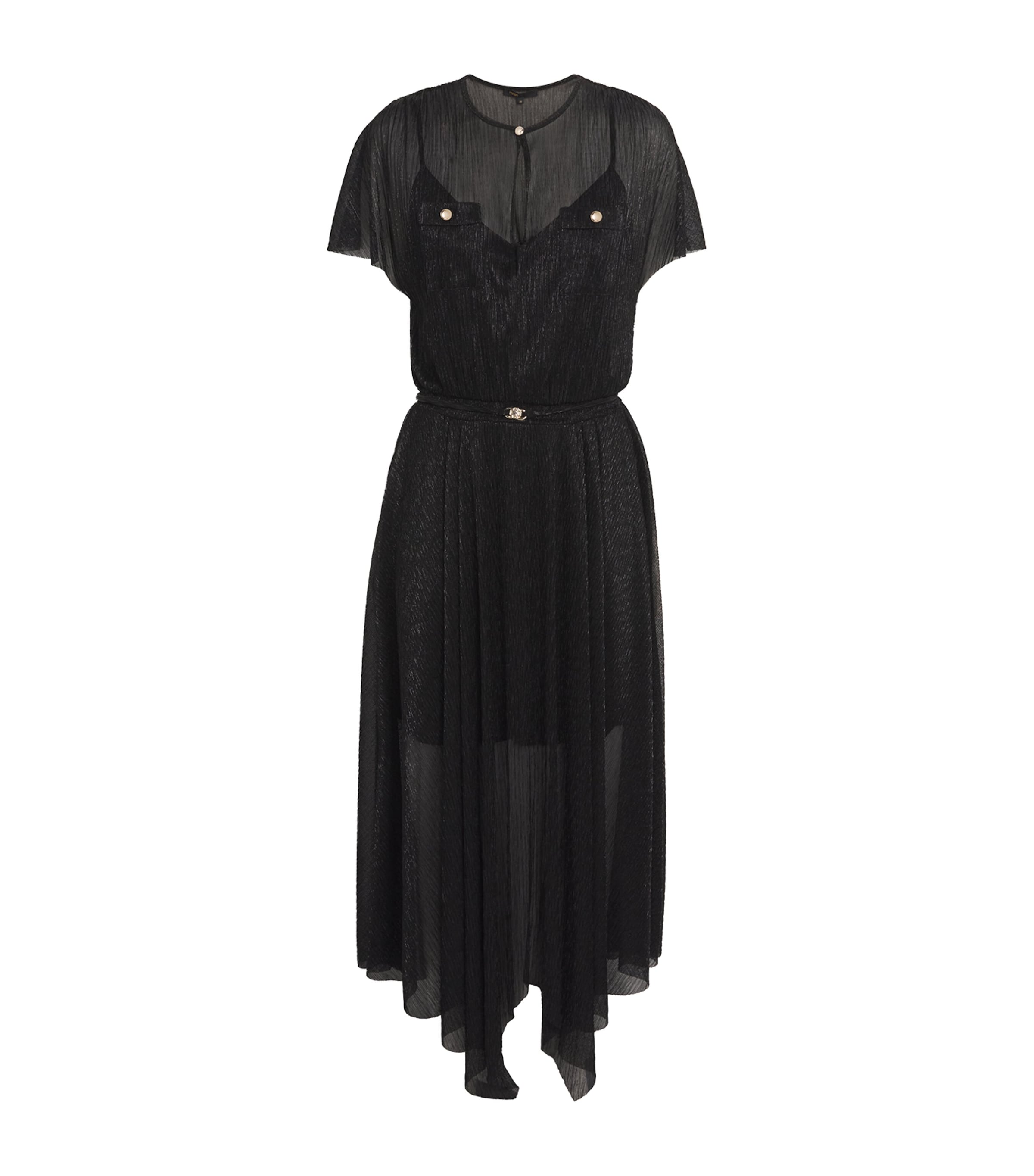 Maje Metallic Sheer Midi Dress In Black