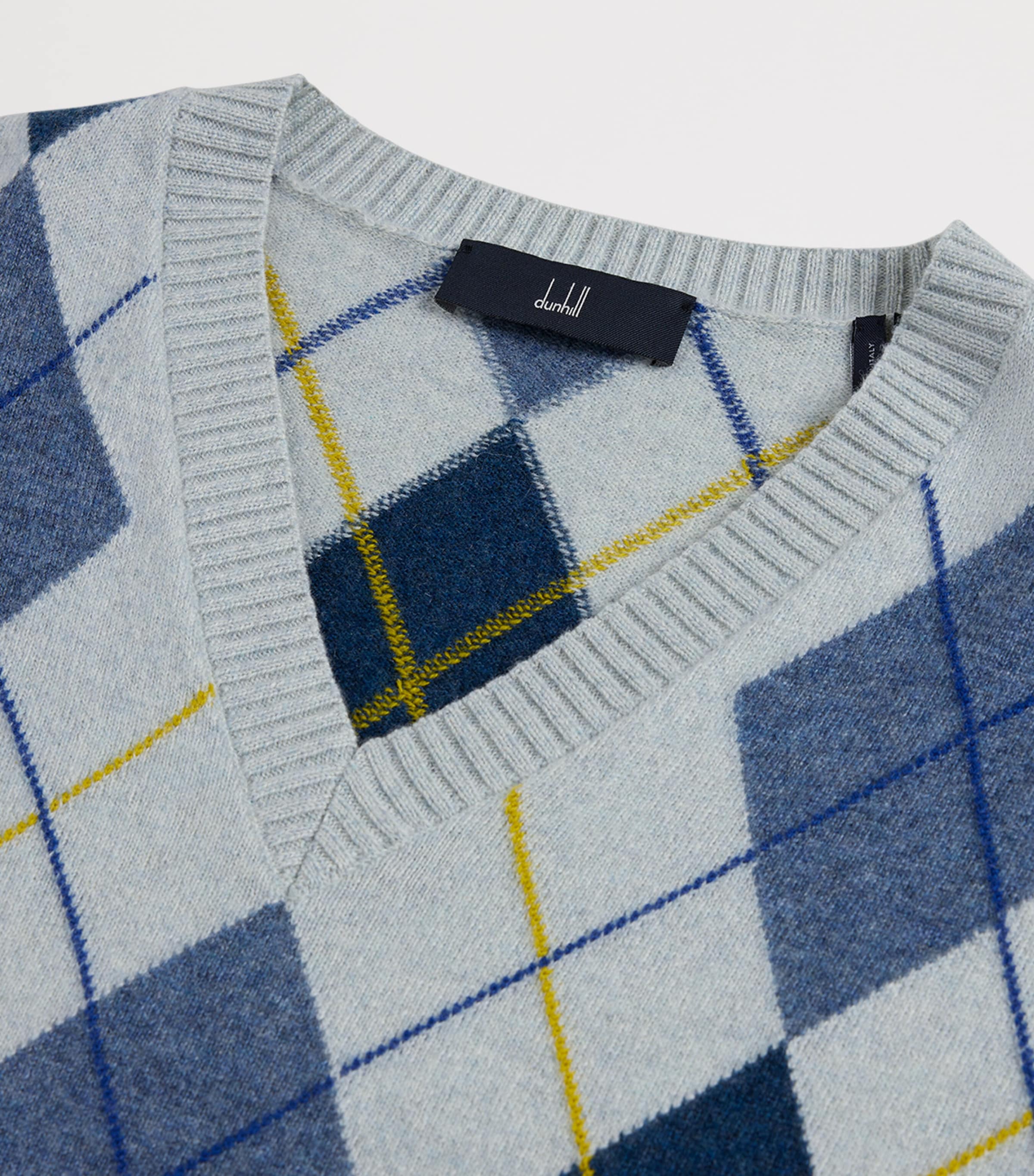 Dunhill Mens Cashmere Argyle Sweater Vest Denim Image 6
