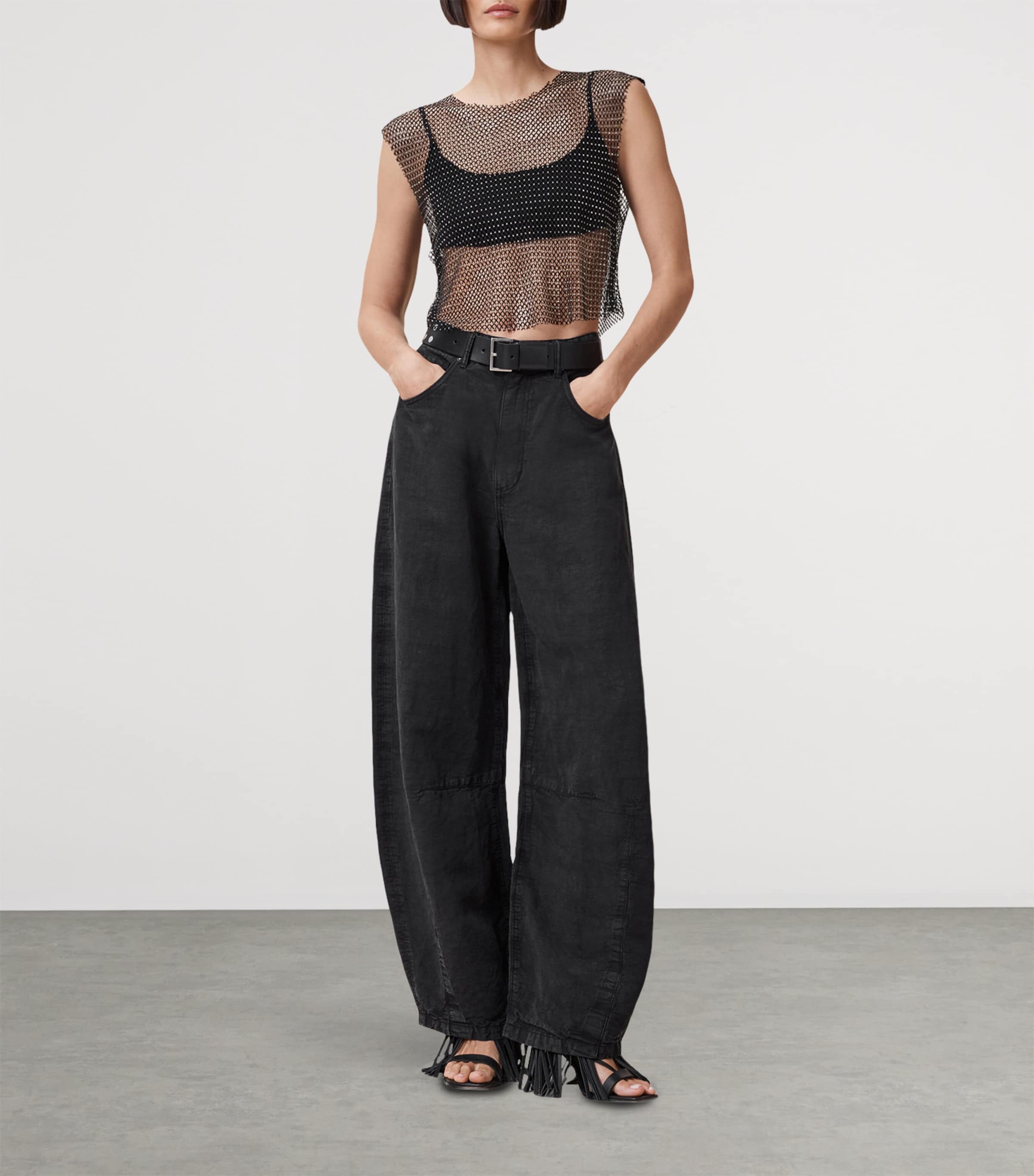 Mesh Embellished Calytrix Crop Top BLACK Image 2