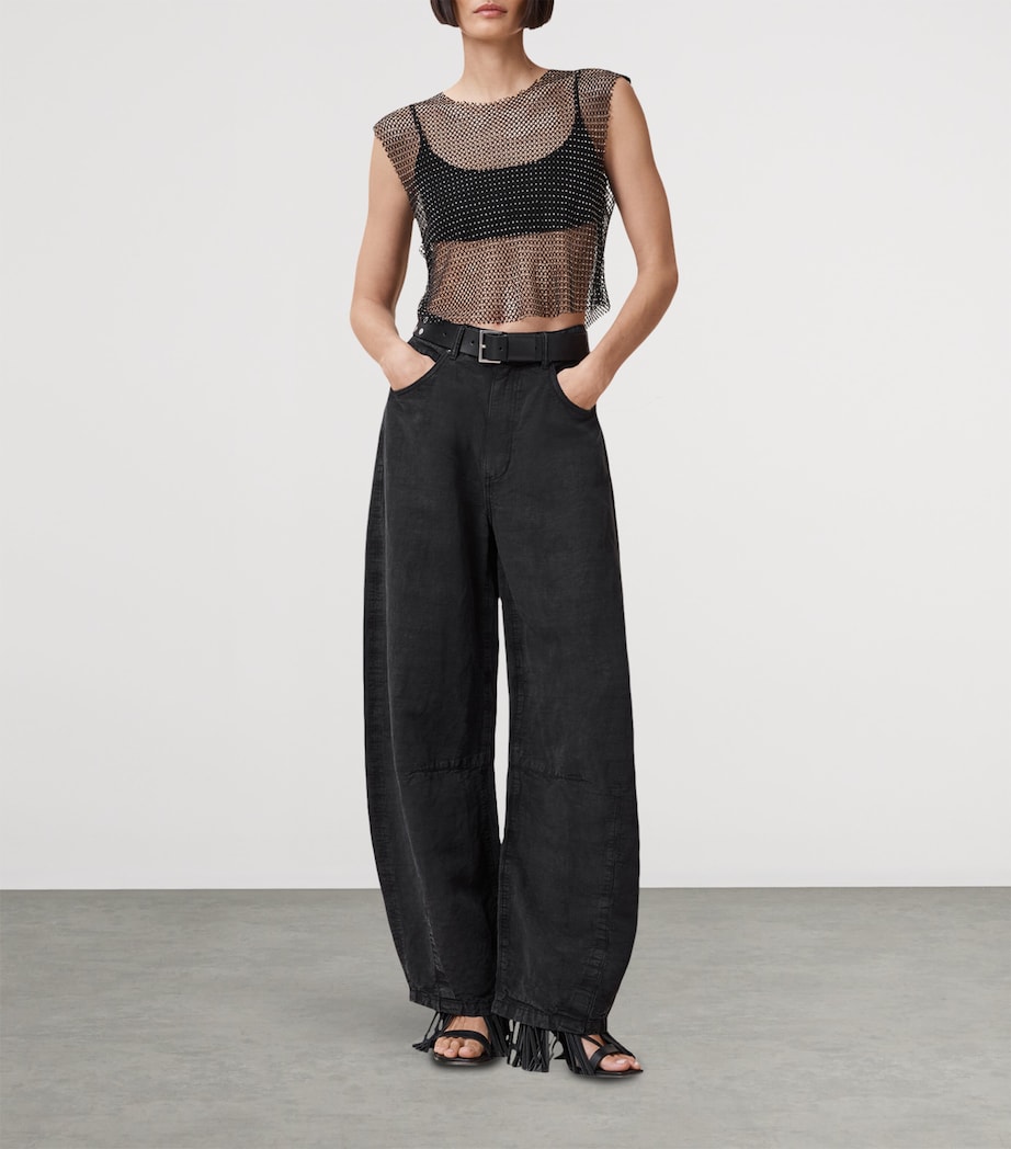 Mesh Embellished Calytrix Crop Top BLACK Image 2