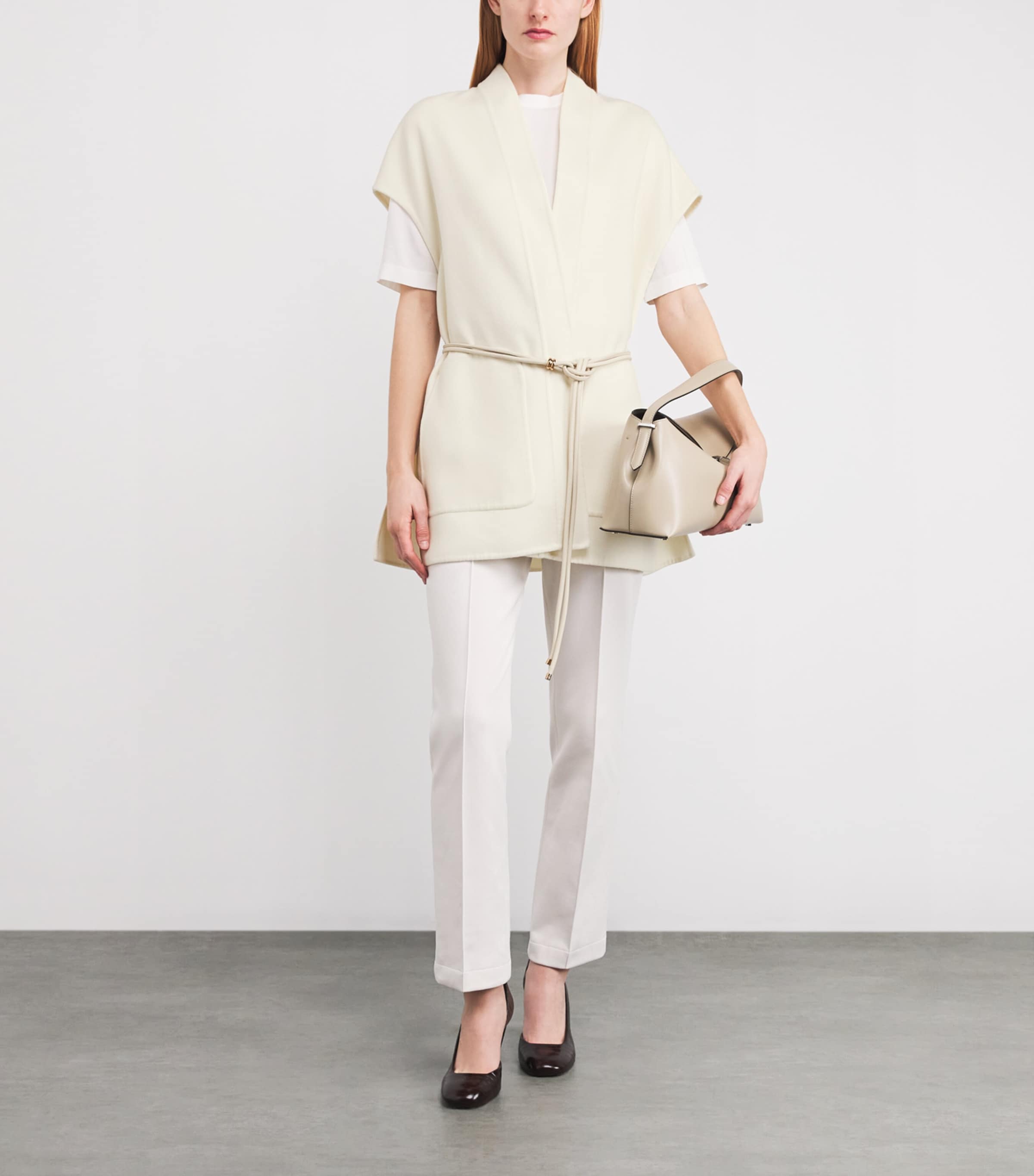 Wool-Cashmere Sleeveless Belted Jacket N02 WHITE Image 2