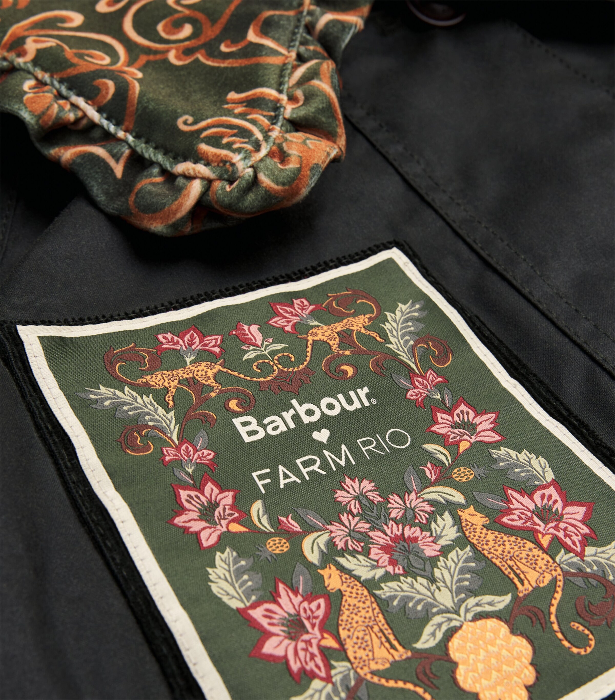 Barbour Womens x FARM Rio Waxed Cotton Maria-Clara Jacket Frn/green Heart Prnt Image 5