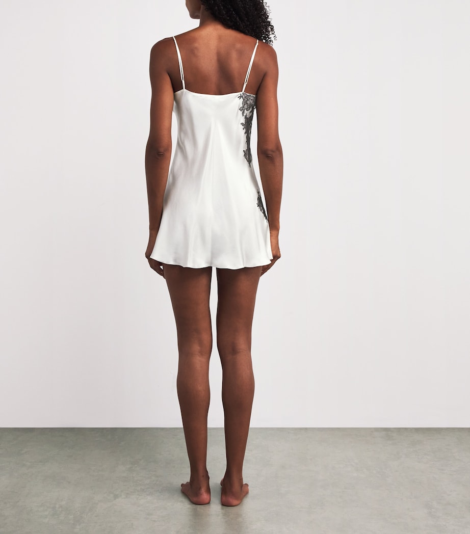 Silk Lace-Trim Short Slip Dress PEARL/EBENE Image 3