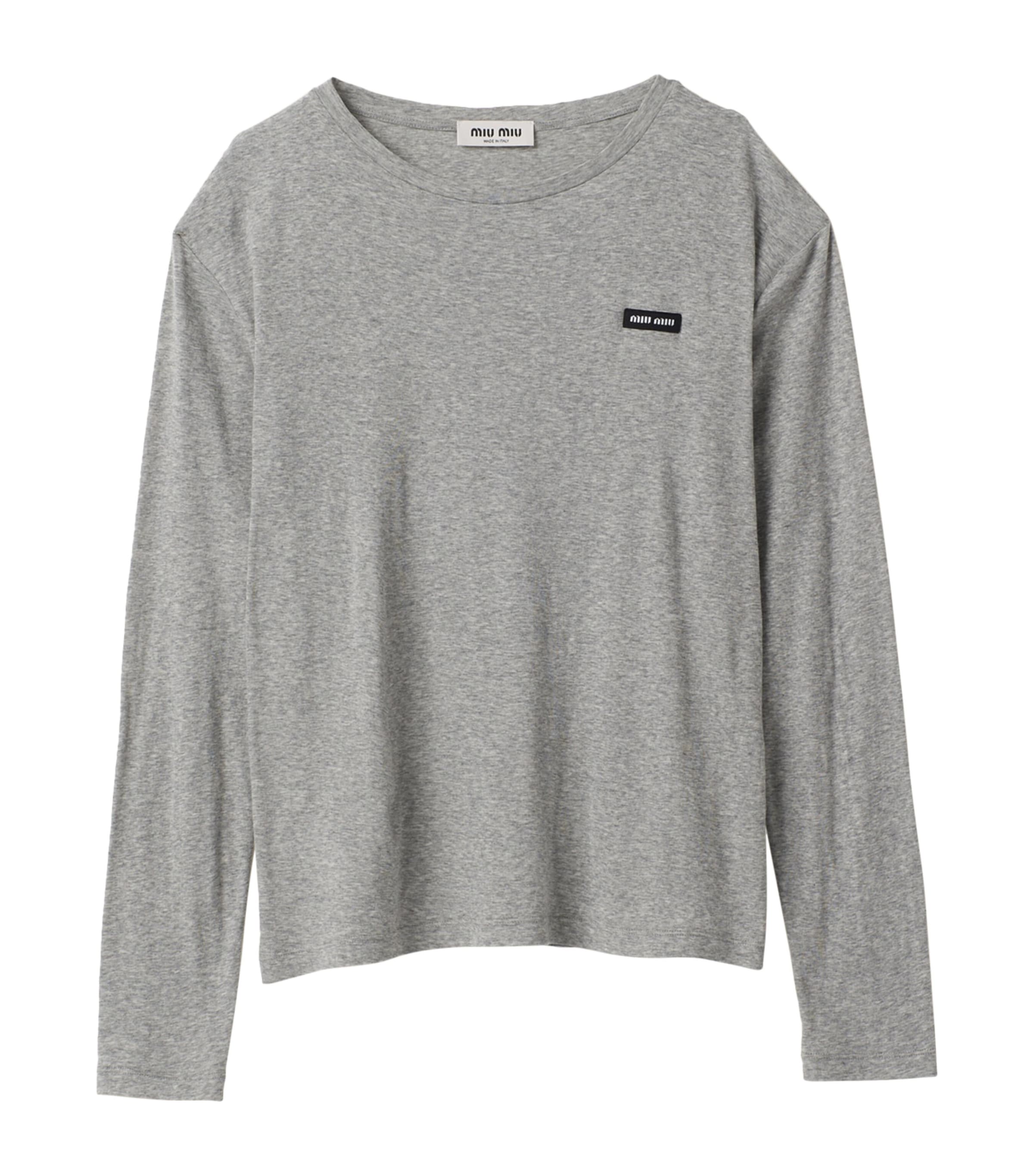 Miu Miu Grey Logo-Patch Long-Sleeve T-Shirt | Harrods UK