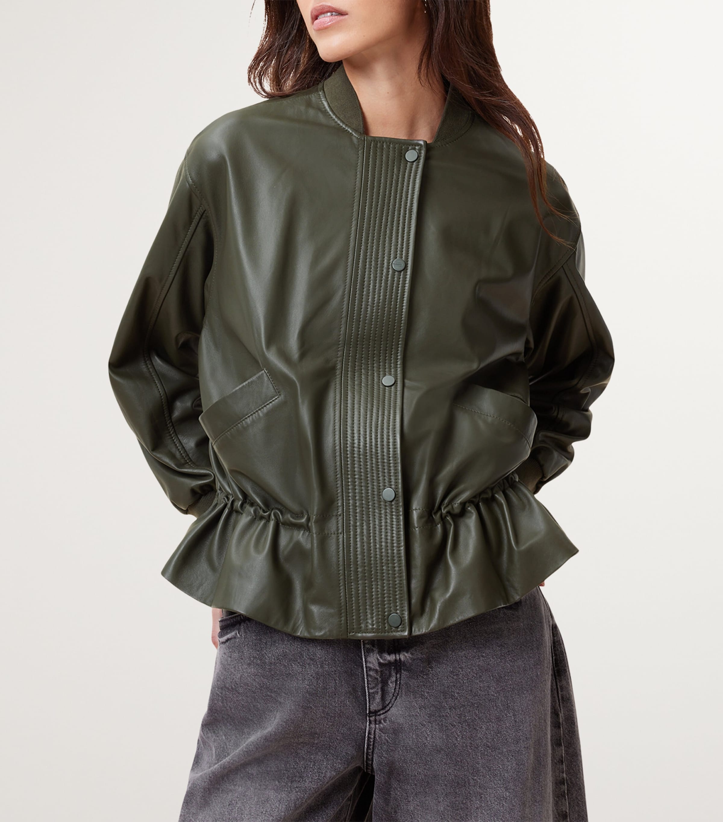 Leather Sofi Bomber Jacket MILITARY GREEN Image 5