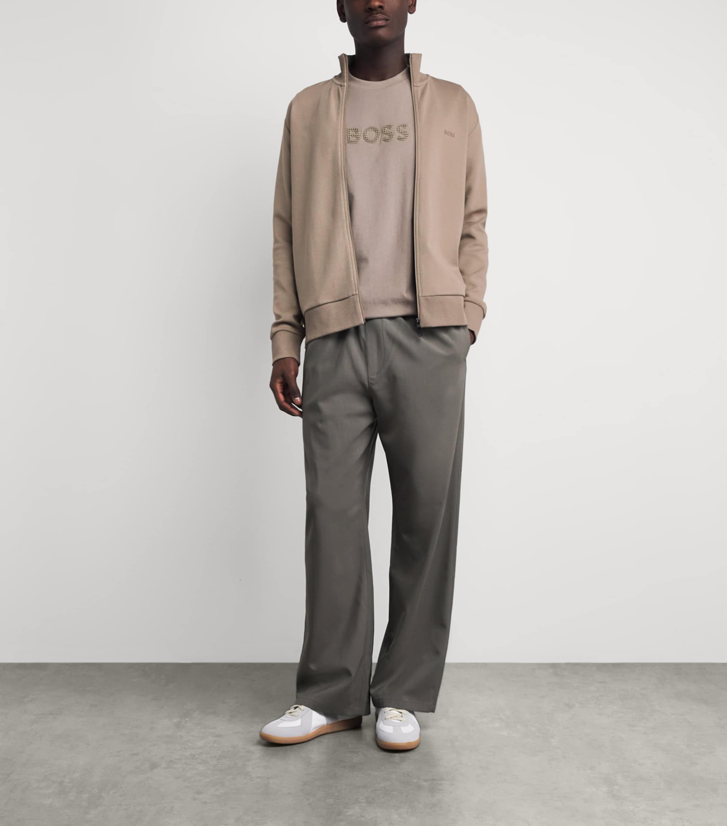 BOSS Mens Stretch-Cotton Zip-Up Sweatshirt Pastel Green Image 2