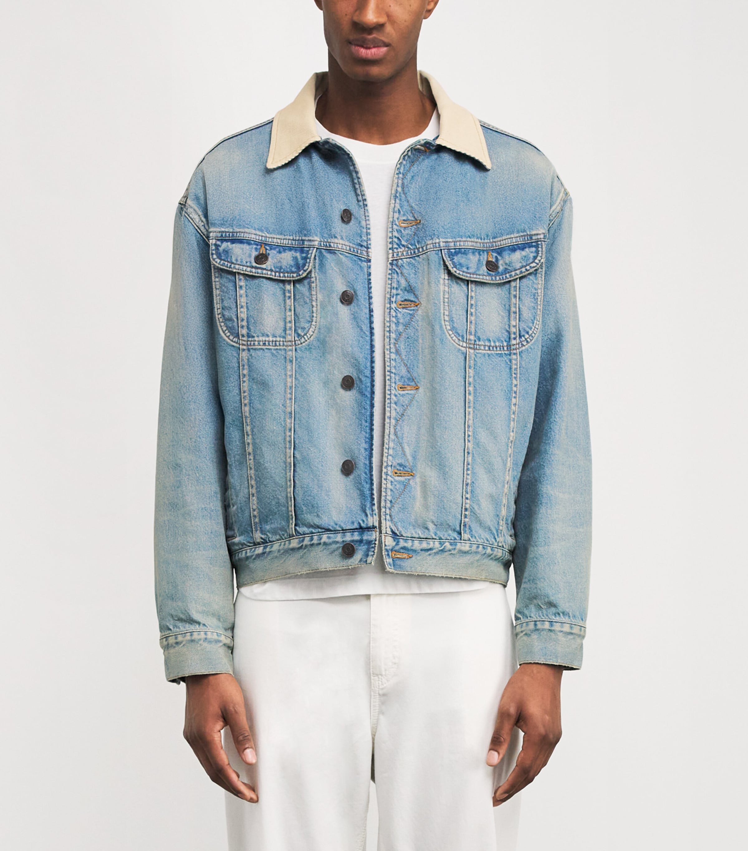Joret Corduroy-Trim Denim Jacket LIGHT INDIGO Image 3