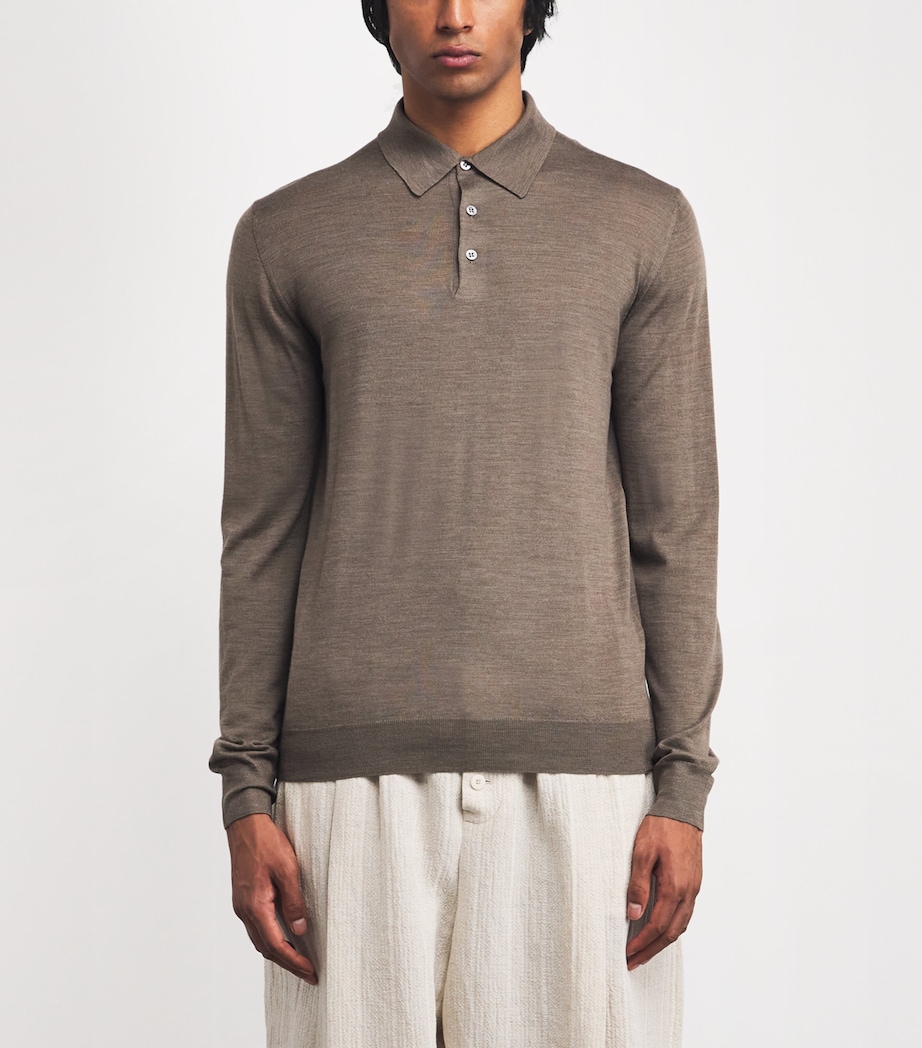 Virgin Wool Long-Sleeve Polo Shirt 420 Image 3