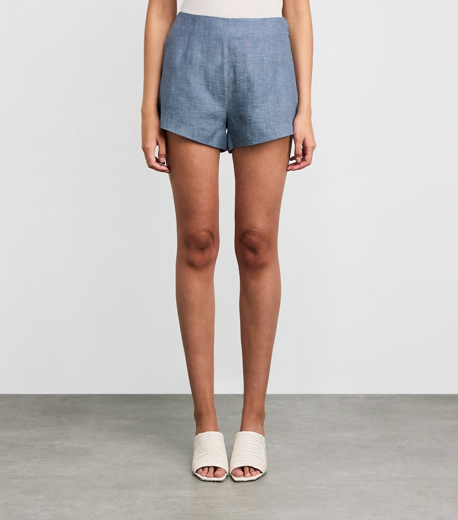 Linen Thea Tailored Shorts STEEL BLUE Image 3