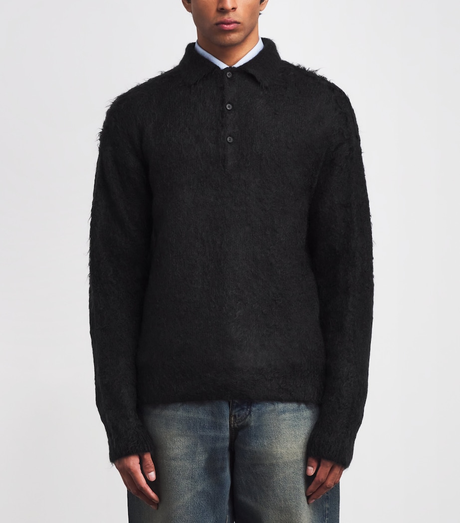 Super Kid Mohair-Wool Brushed Polo Sweater INK BLACK Image 3