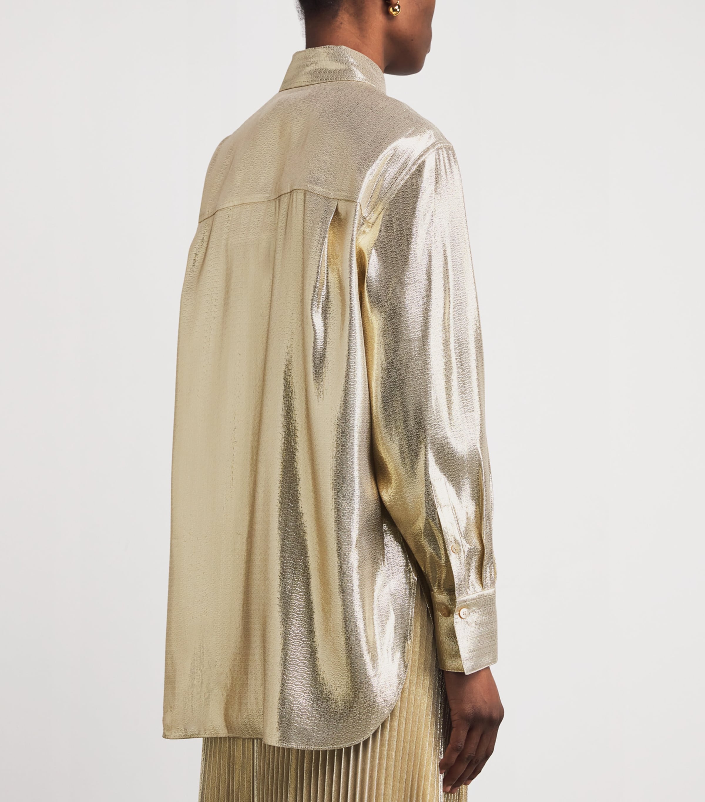 Silk-Blend Lamé Capri Blouse GILT Image 4