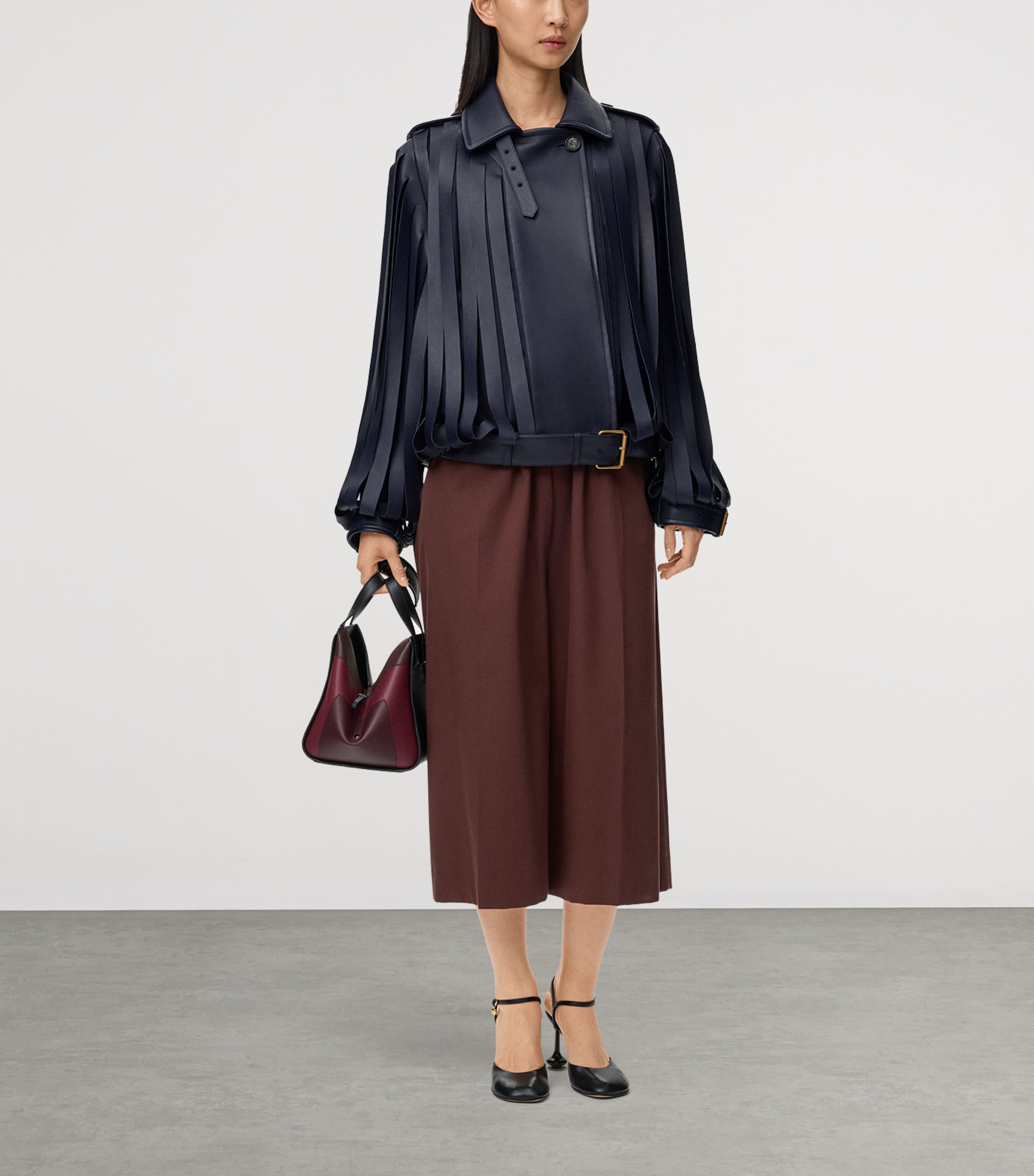 Cotton-Silk Buckled Cropped Wide-Leg Trousers COFFEE Image 2