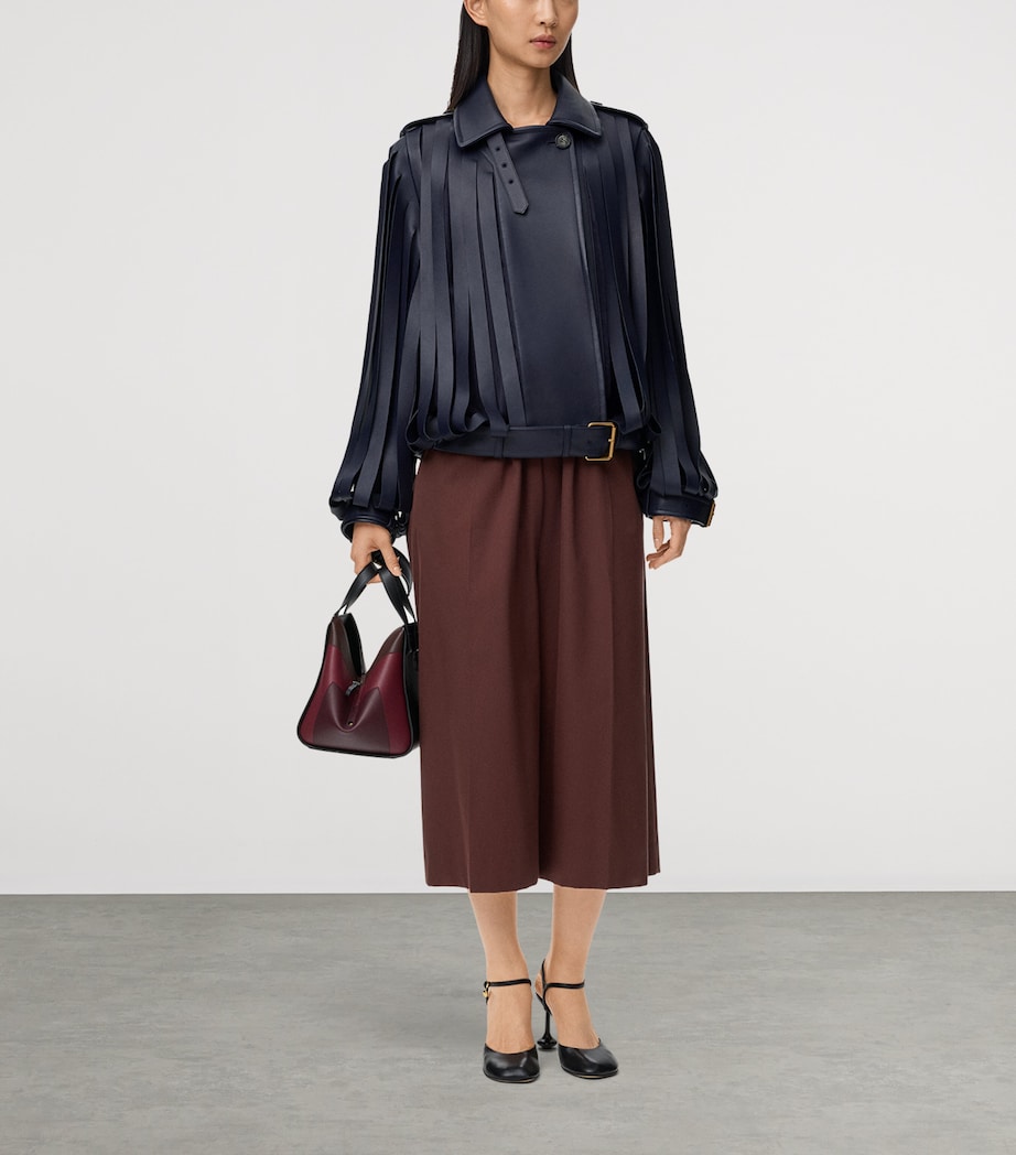 Cotton-Silk Buckled Cropped Wide-Leg Trousers COFFEE Image 2