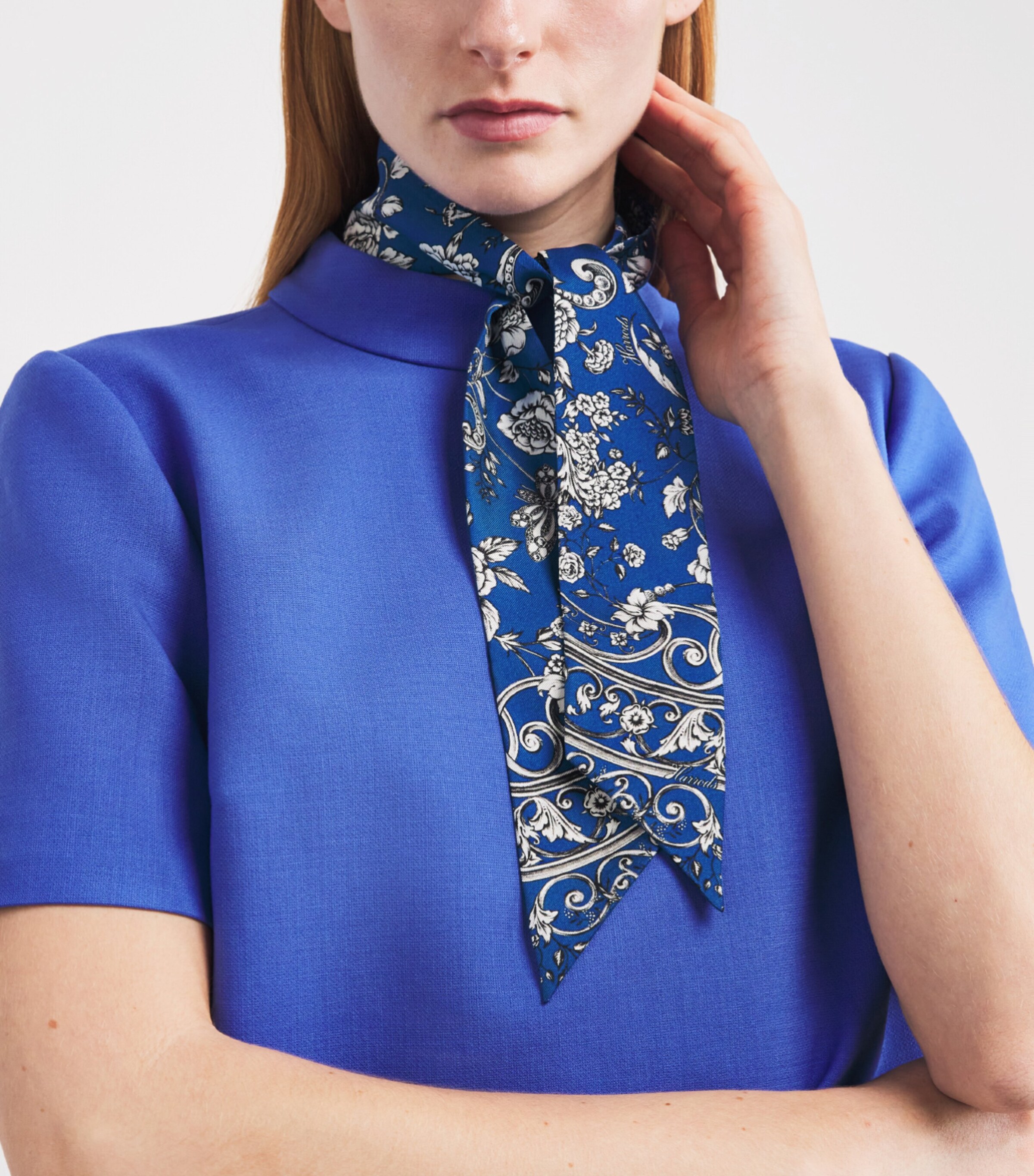 Silk Gilded Butterfly Twilly Scarf BLUE Image 3