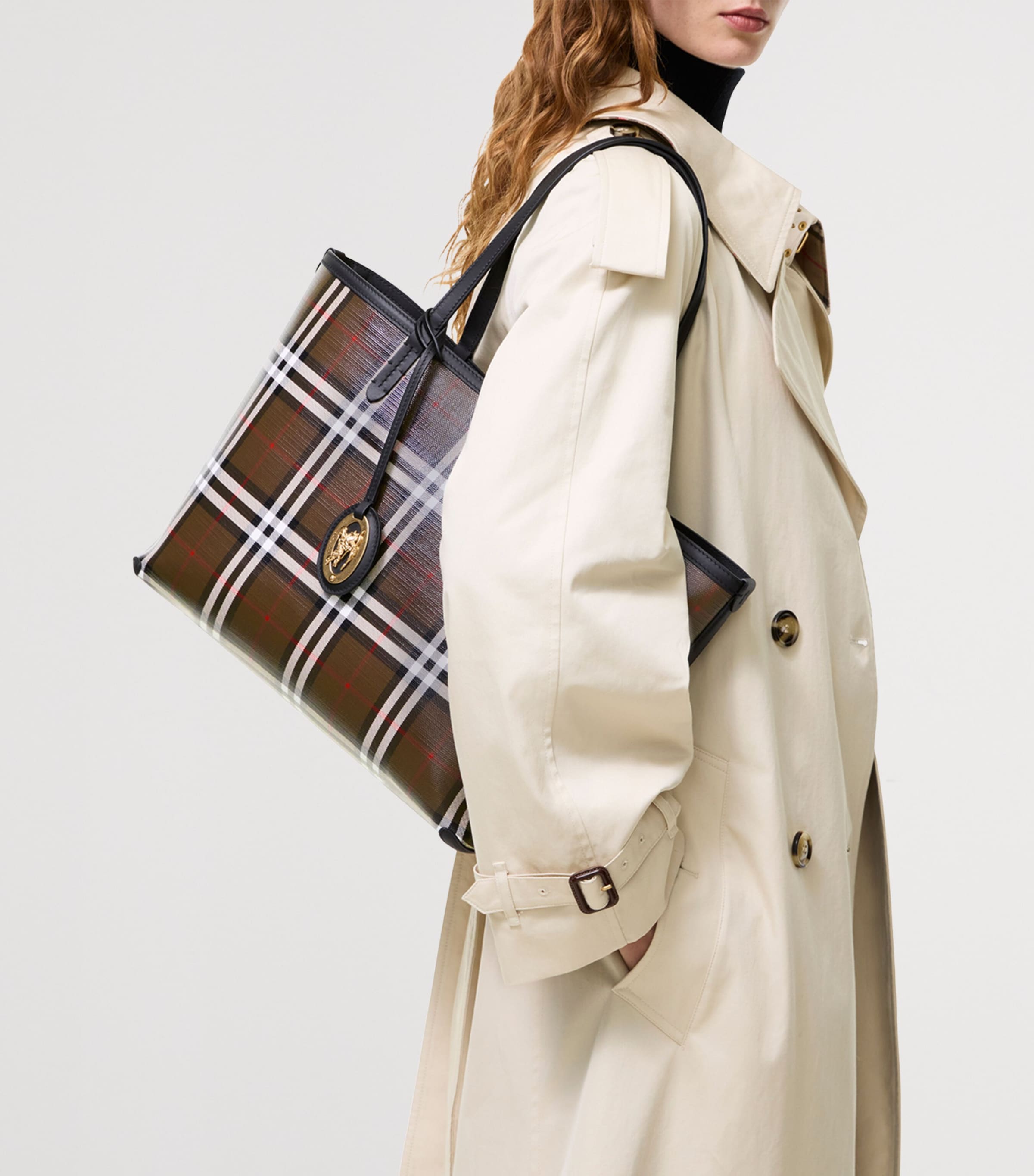 Burberry Small Check Tote Bag Chocolate Brown Image 3