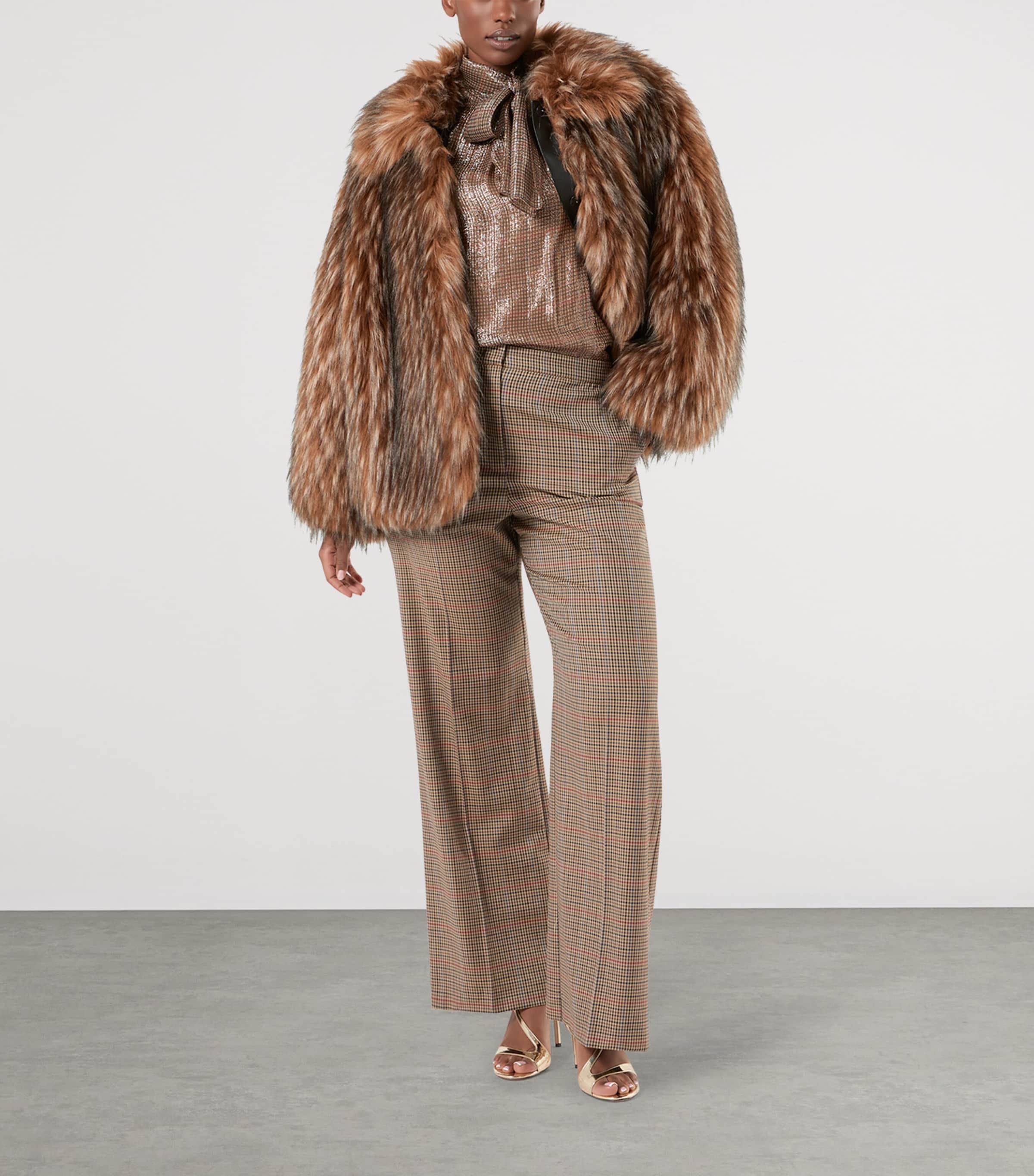 Marina Rinaldi Womens Silk Pussybow Blouse Gold Camel Image 2