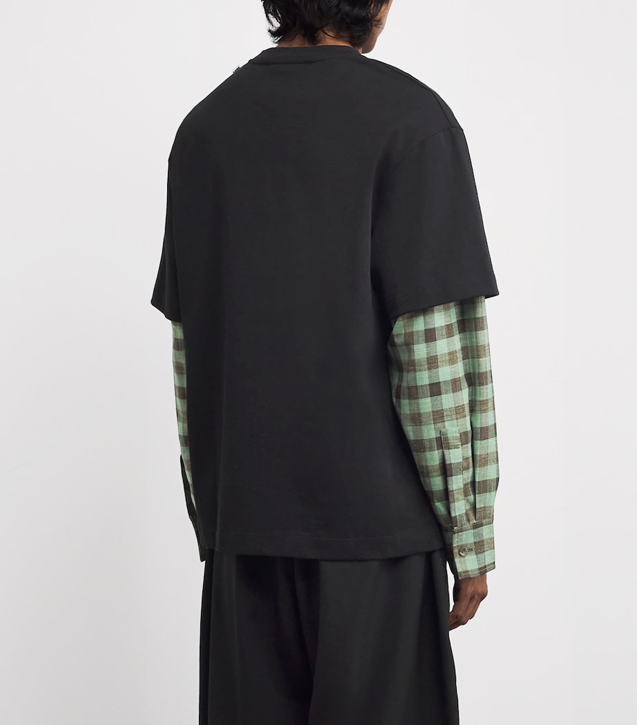 Check-Sleeve Layered T-Shirt BLACK Image 4