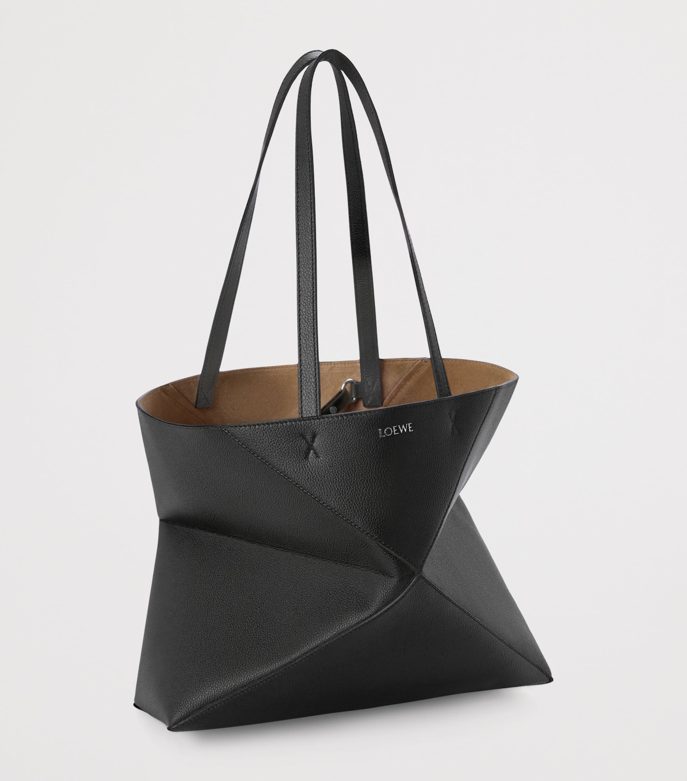 Medium Leather Puzzle Fold Tote Bag BLACK Image 2