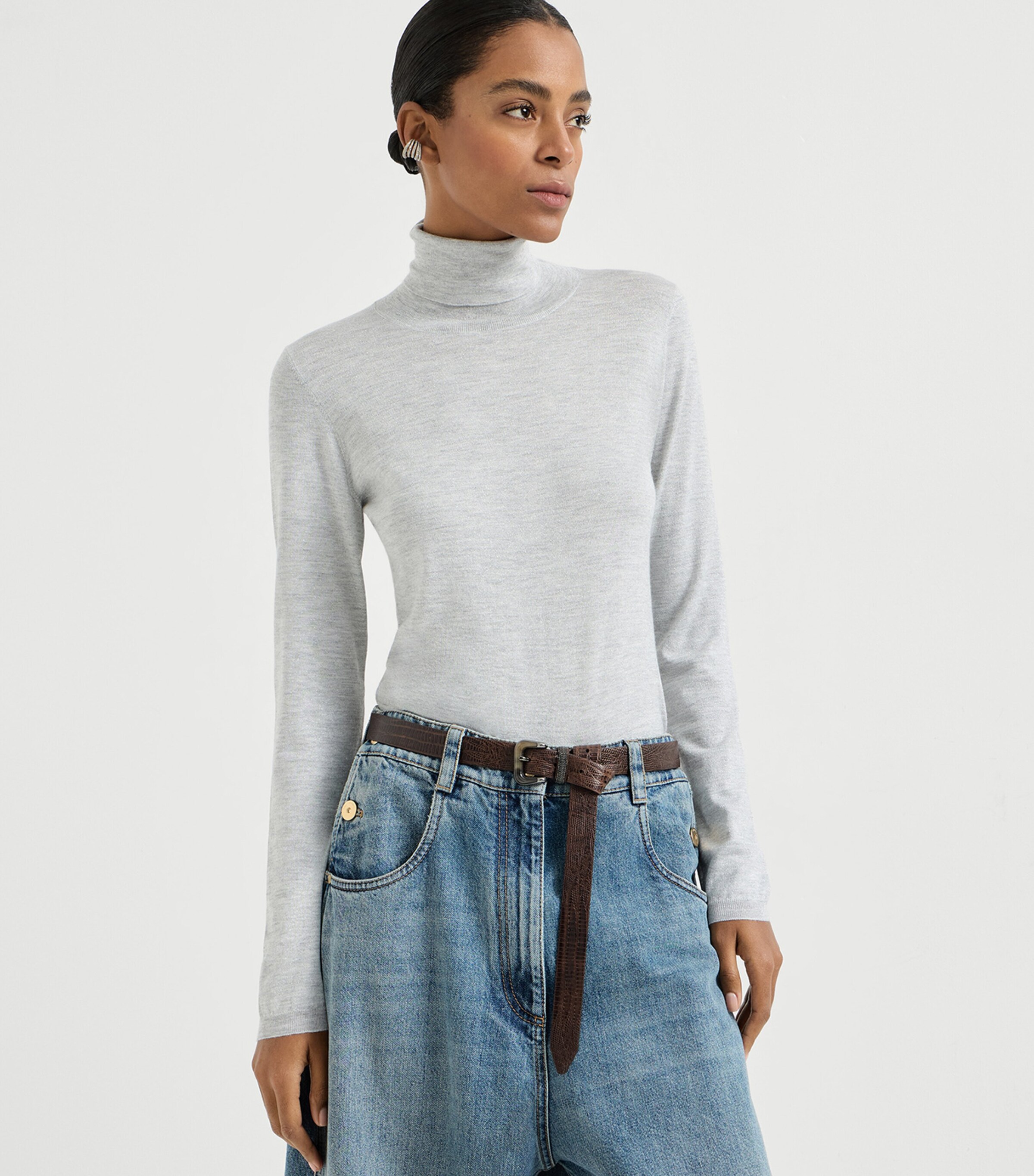 Brunello Cucinelli Womens Cashmere-Silk-Blend Rollneck Sweater Image 3