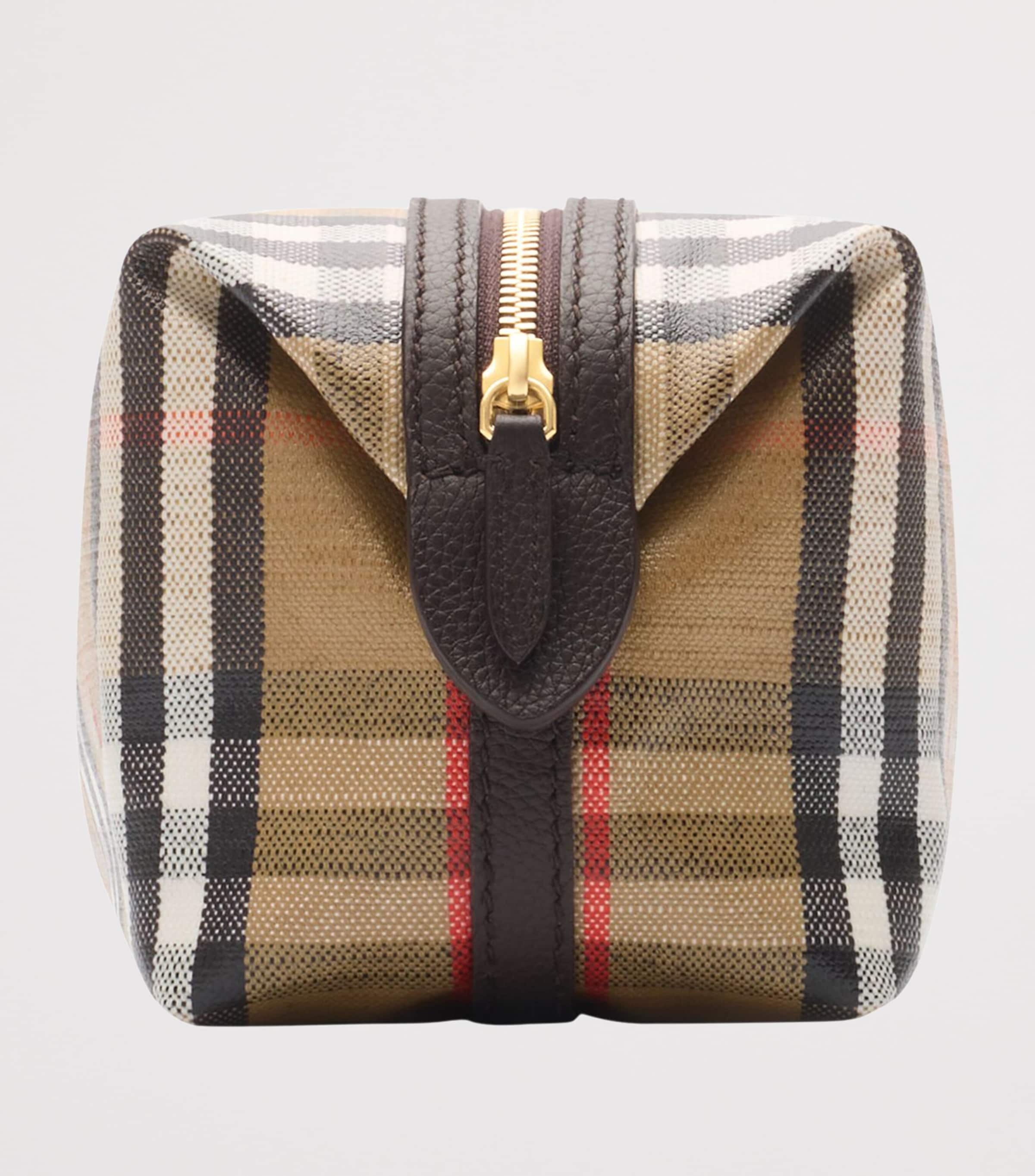 Leather-Trim Check Highlands Travel Pouch SAND Image 4