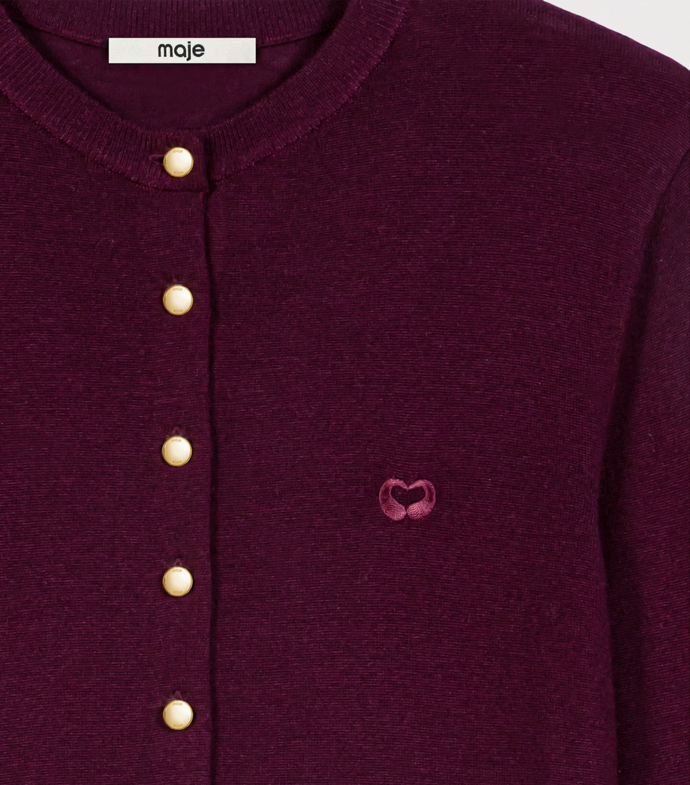 Maje Womens Wool Embroidered-Logo Cardigan Eggplant Image 8