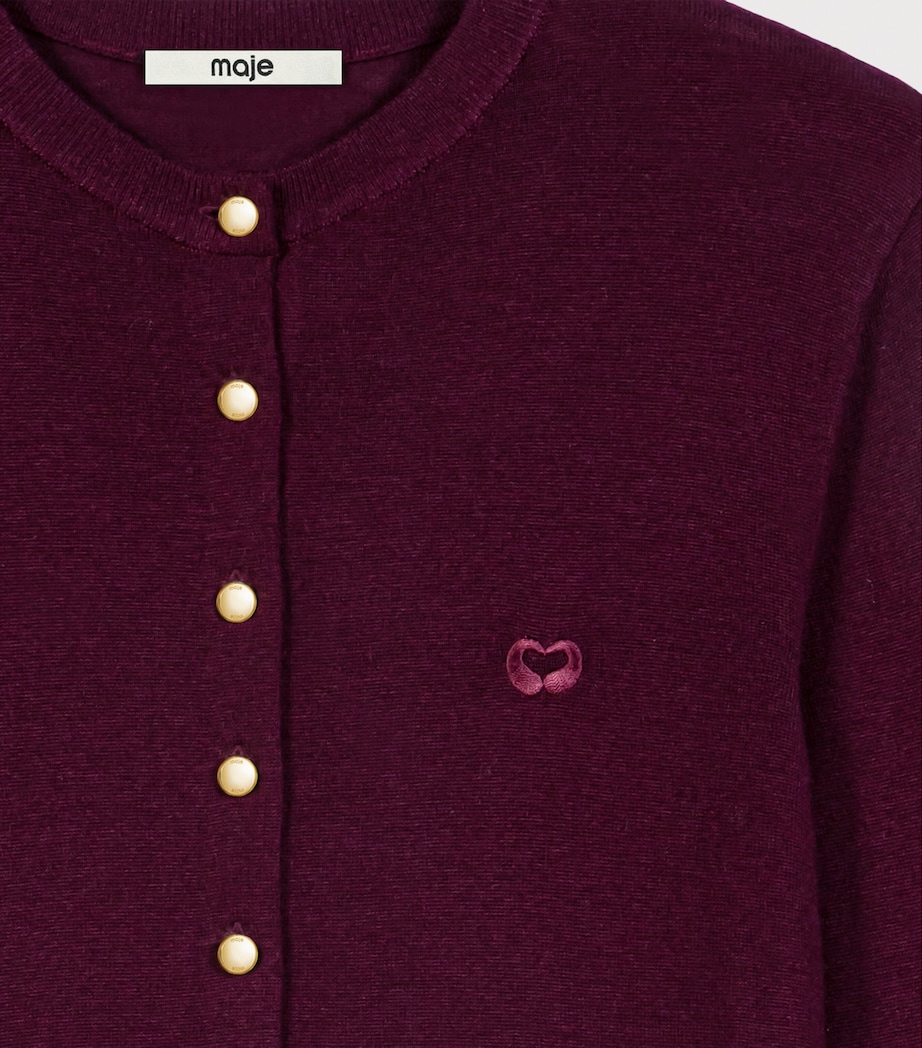 Maje Womens Wool Embroidered-Logo Cardigan Eggplant Image 8