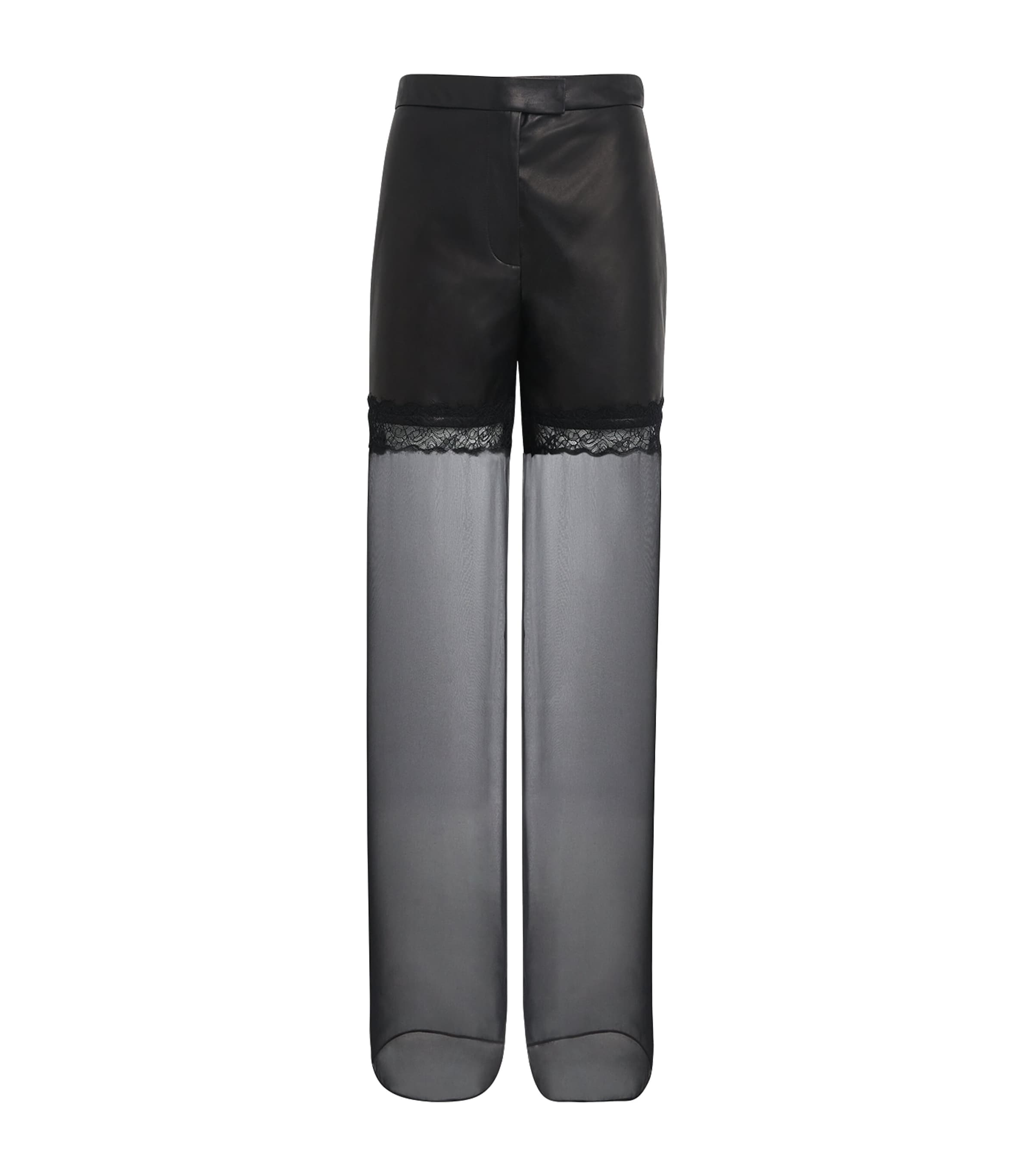 Nensi Dojaka Leather Hybrid Wide-leg Trousers In Black