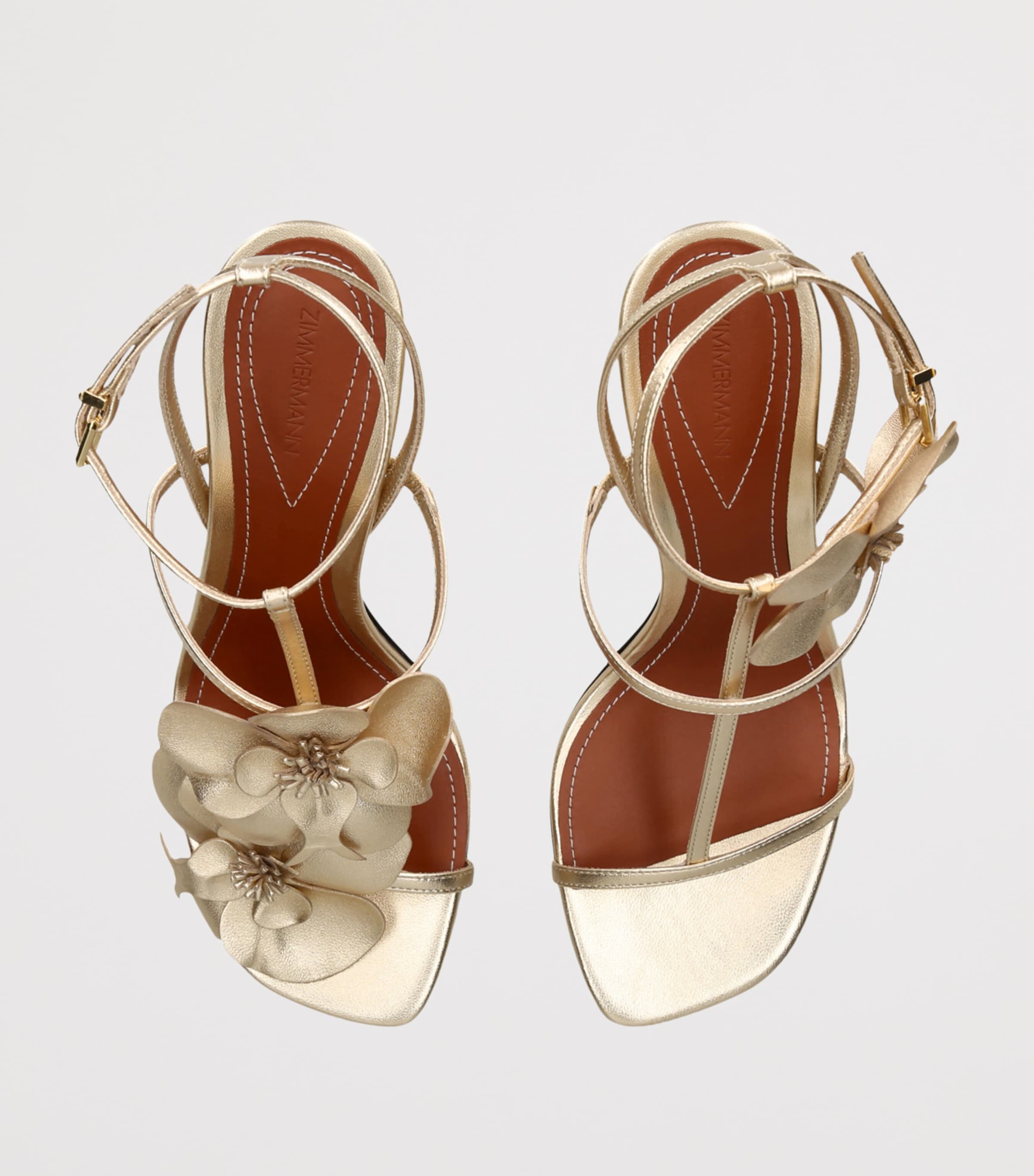 Hana._.510 Zimmermann Gold Metallic Leather Orchid Heeled Sandals 85 | Harrods US