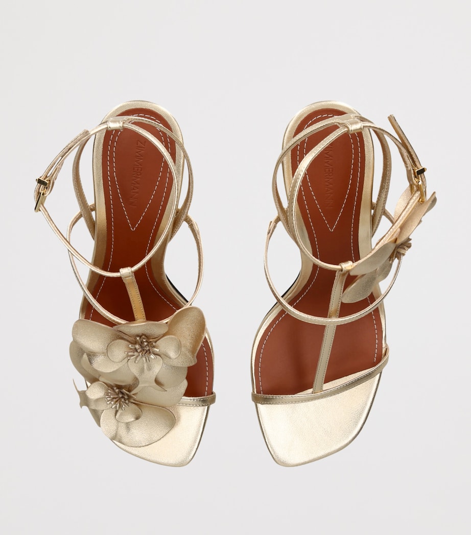 Zimmermann Metallic Leather Orchid Heeled Sandals 85 Gold Image 4