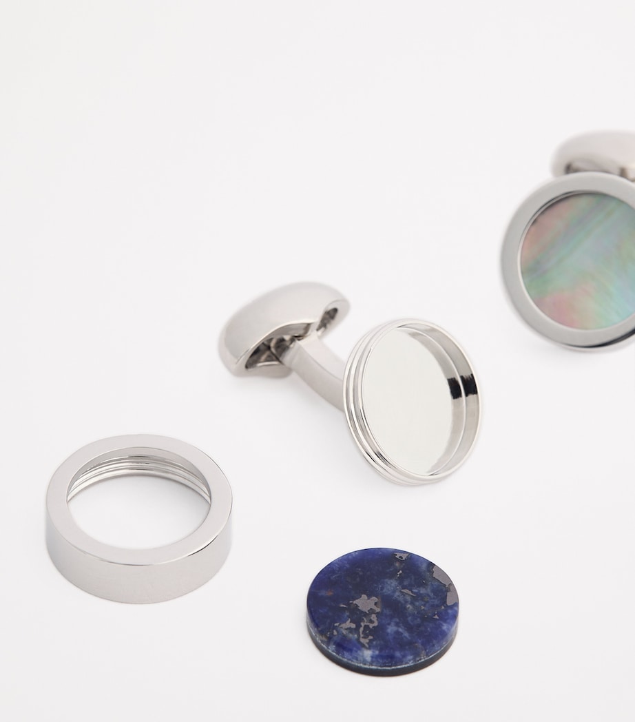 Rhodium-Plated Reversible Disc Cufflinks PEARL Image 5
