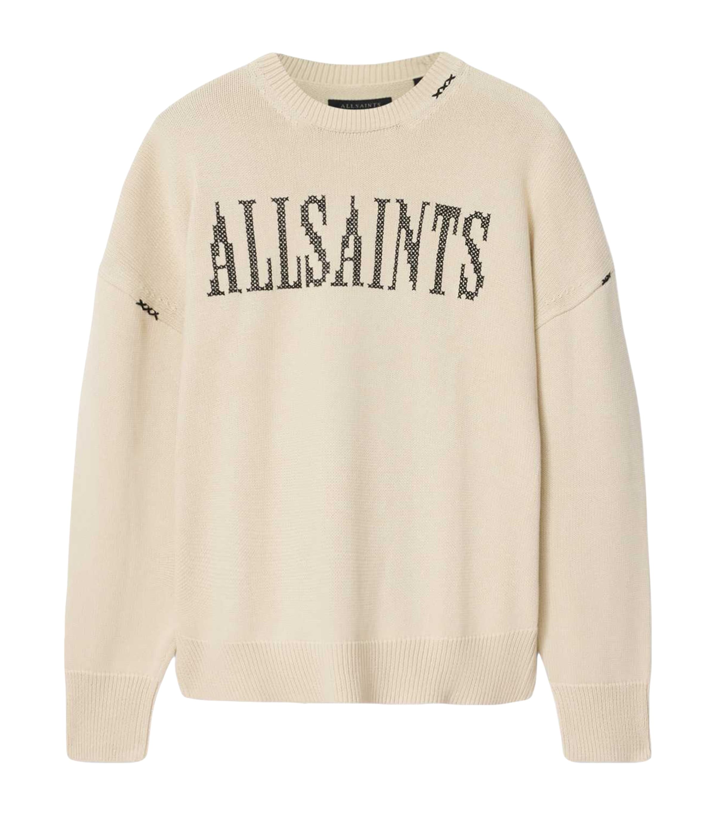 AllSaints Mens Organic Cotton Crossed Sweater Ecru White Image 1