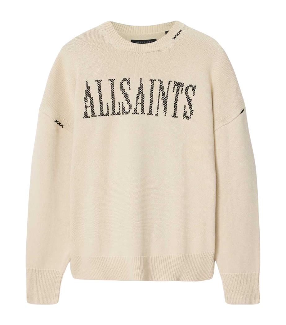 AllSaints Mens Organic Cotton Crossed Sweater Ecru White Image 1