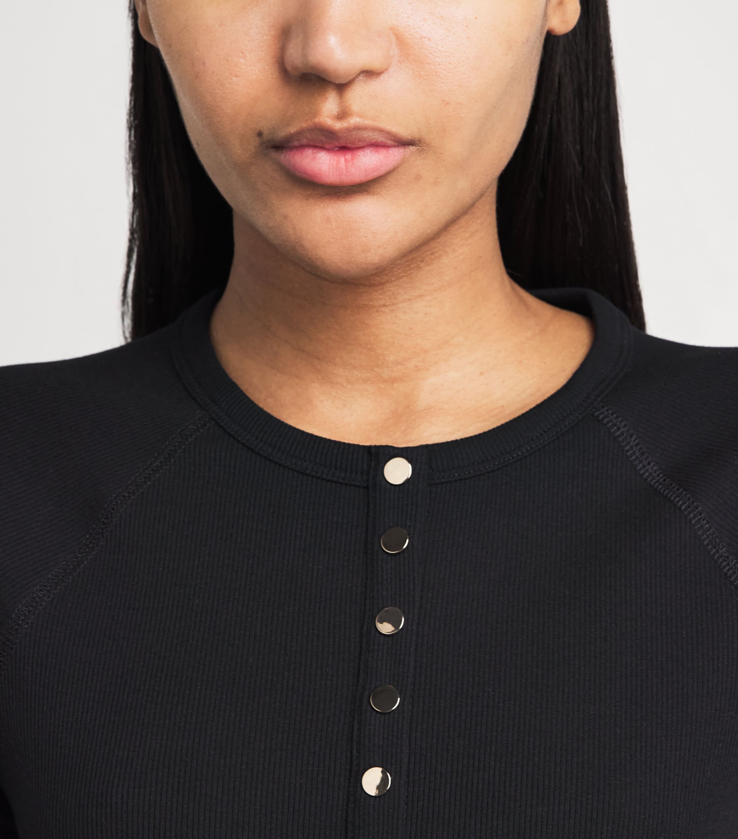ME+EM Womens Stretch-Organic Cotton Slim Henley Top Black Image 3