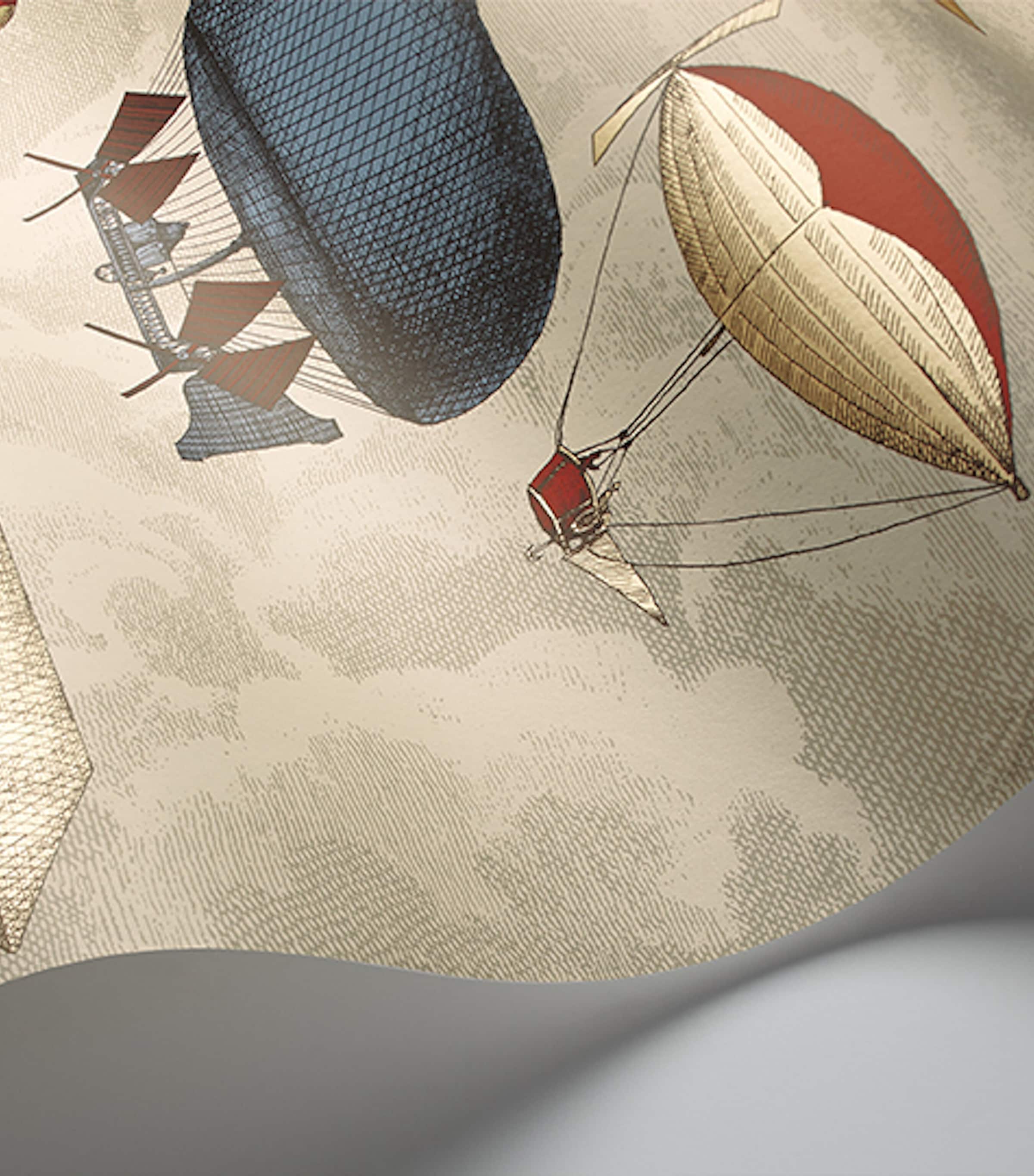 x Fornasetti Set of 2 Macchine Volanti Wallpaper Rolls STONE, ROUGE & BLUE Image 2