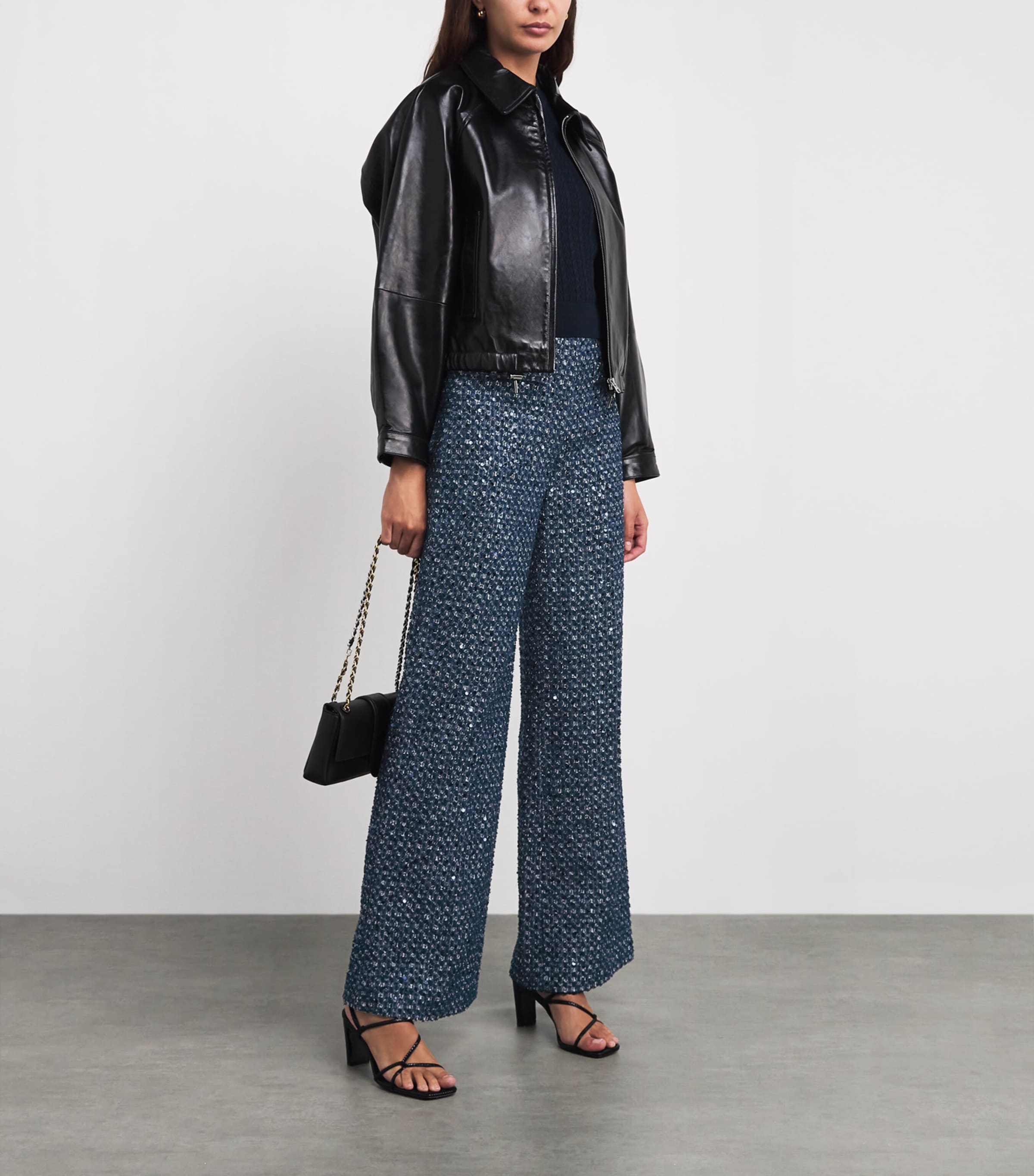 Sandro Paris Womens Sequinned Tailored Trousers Navy Blue Image 2