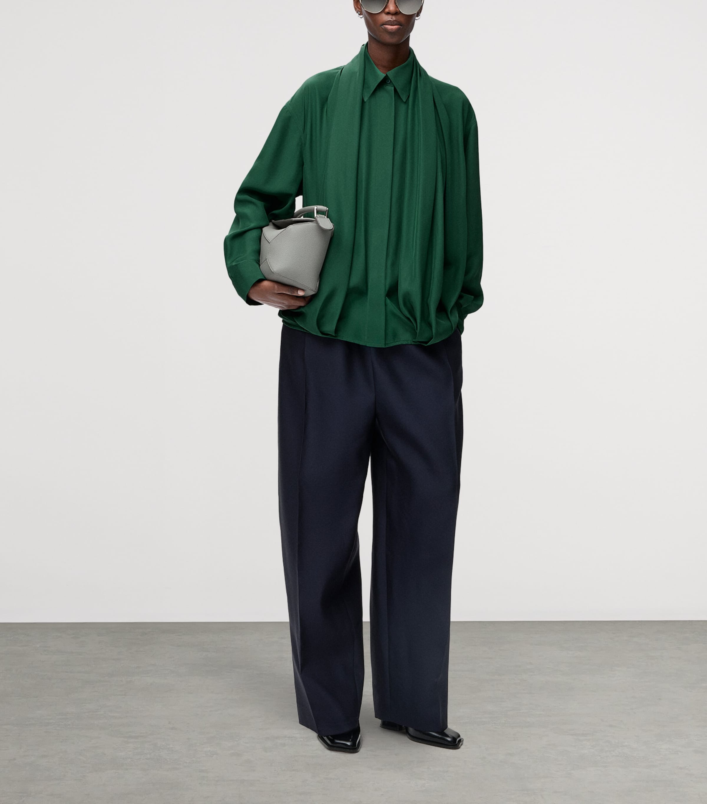 Silk Draped Shirt DARK GREEN Image 2