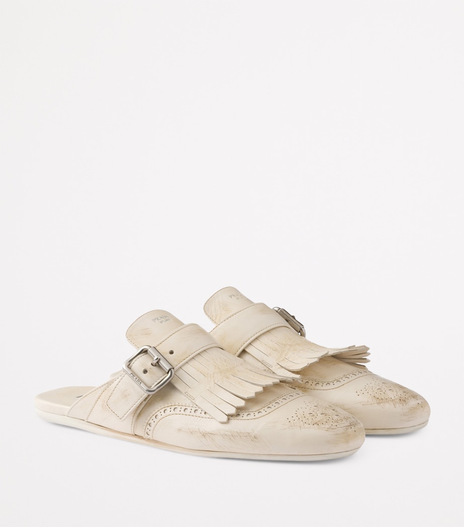 Prada Leather Fringed Shuffle Mules Image 3