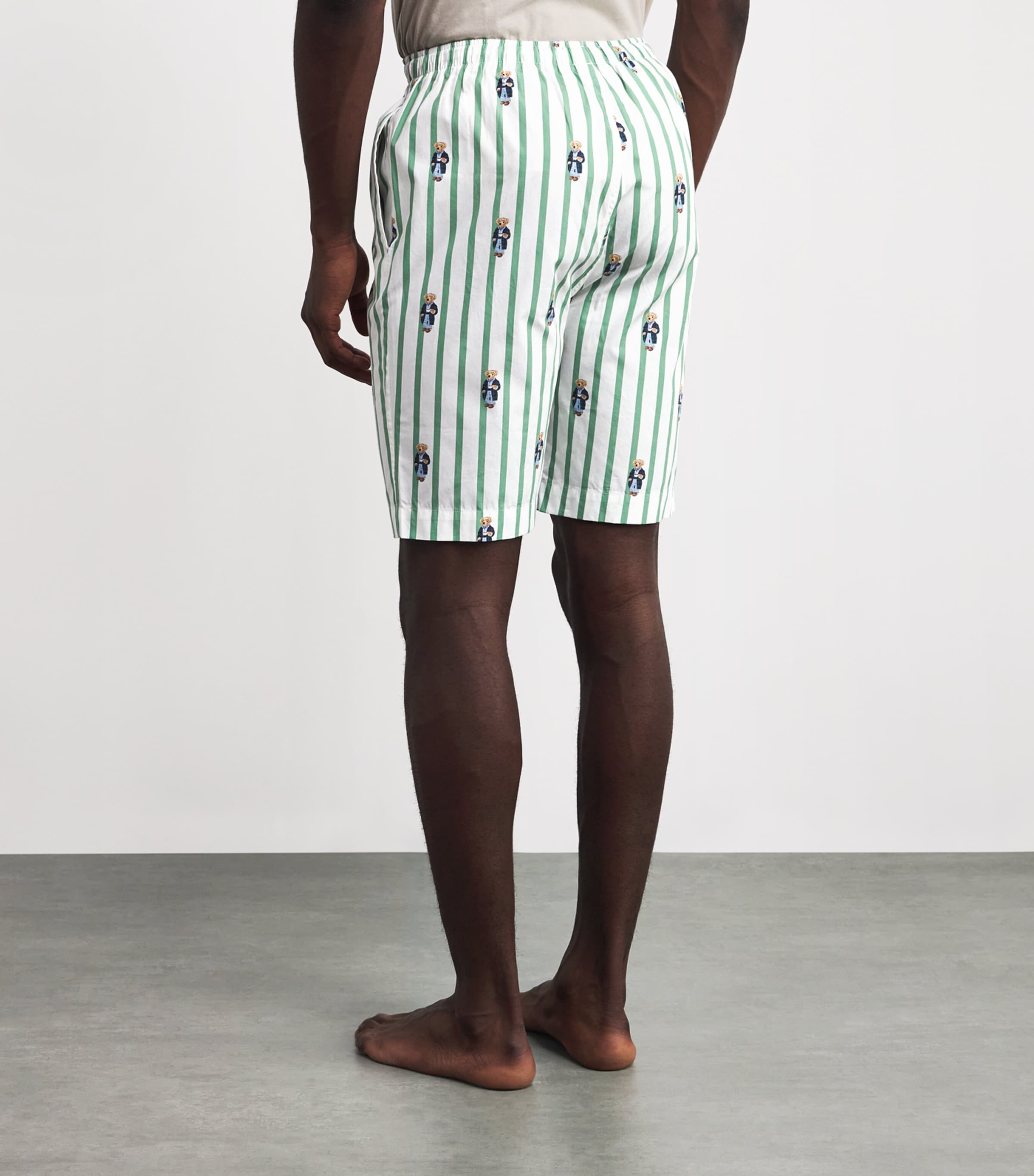 Cotton Polo Bear Pyjama Shorts OUTBACK GREEN STRIPE Image 4