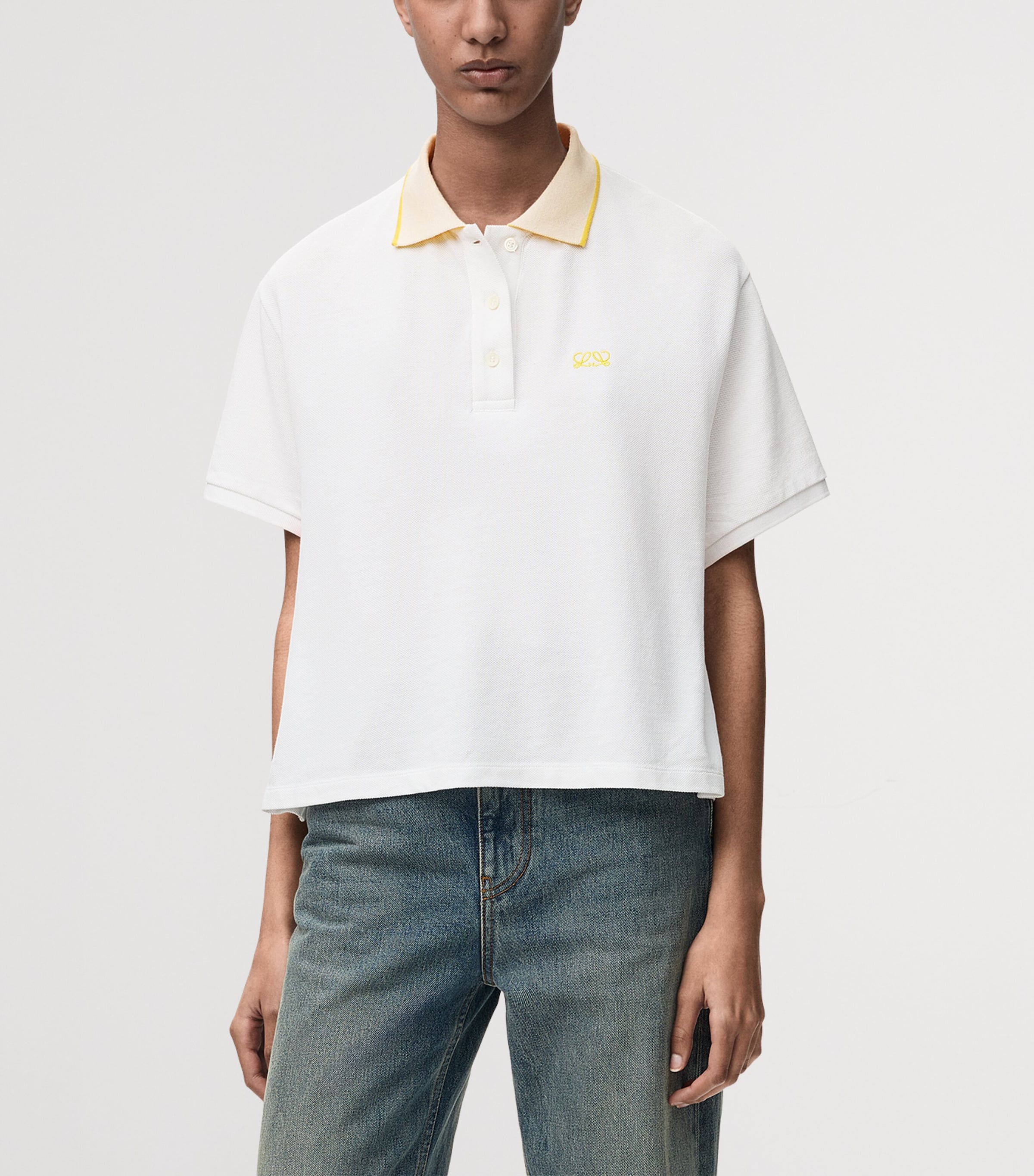 LOEWE Womens Stretch-Cotton Polo Shirt White Image 3