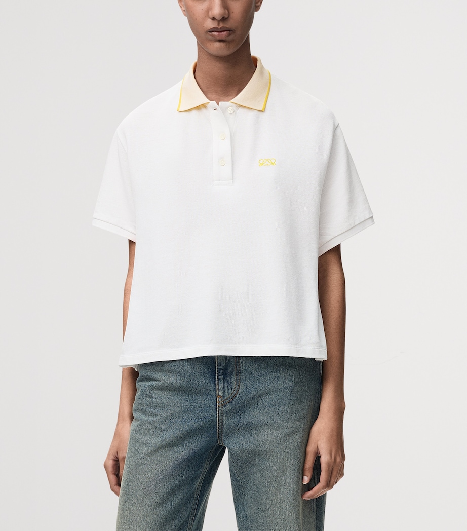 LOEWE Womens Stretch-Cotton Polo Shirt White Image 3