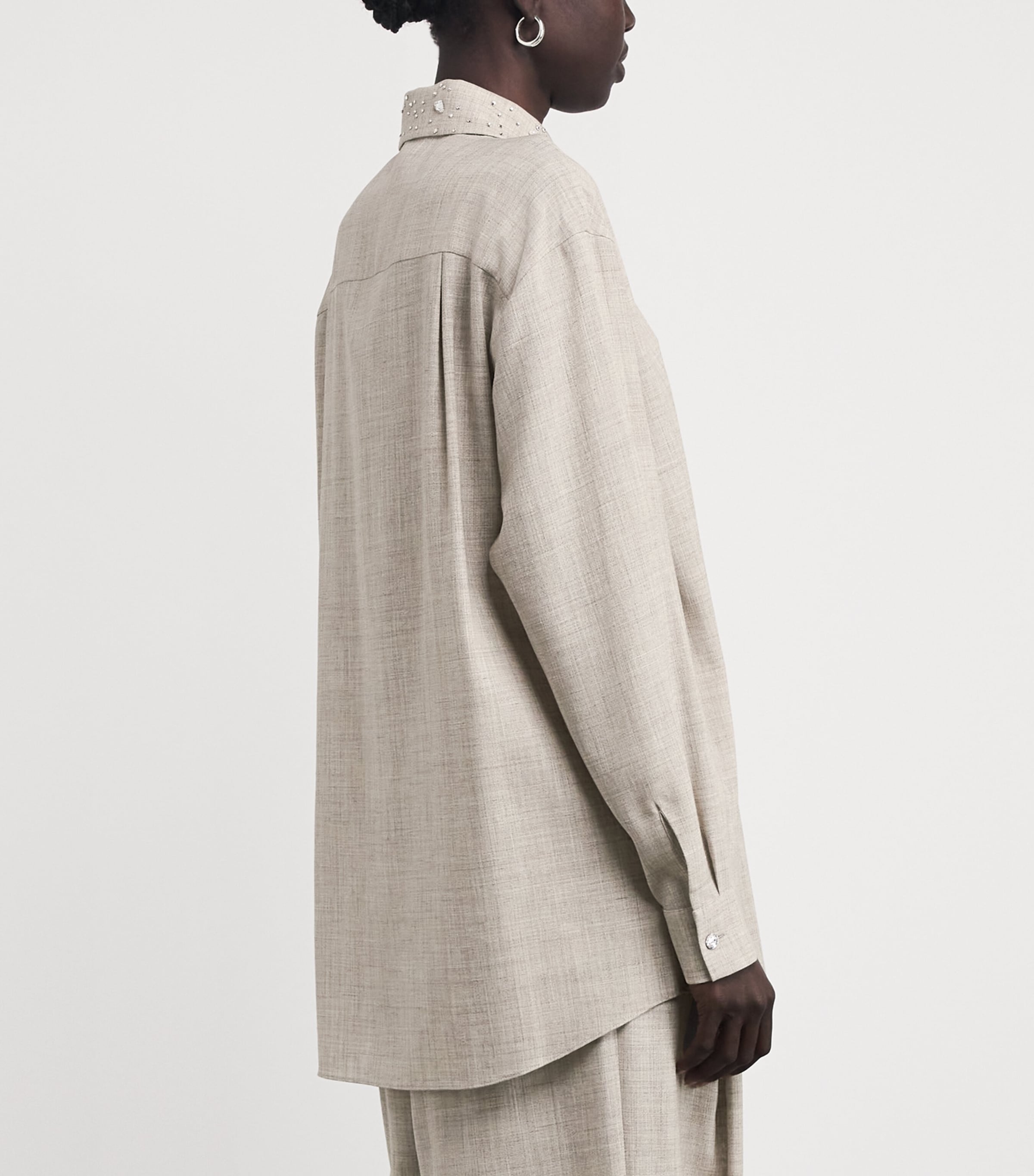 Wool-Silk-Linen Embellished Shirt TAUPE MULTI Image 4