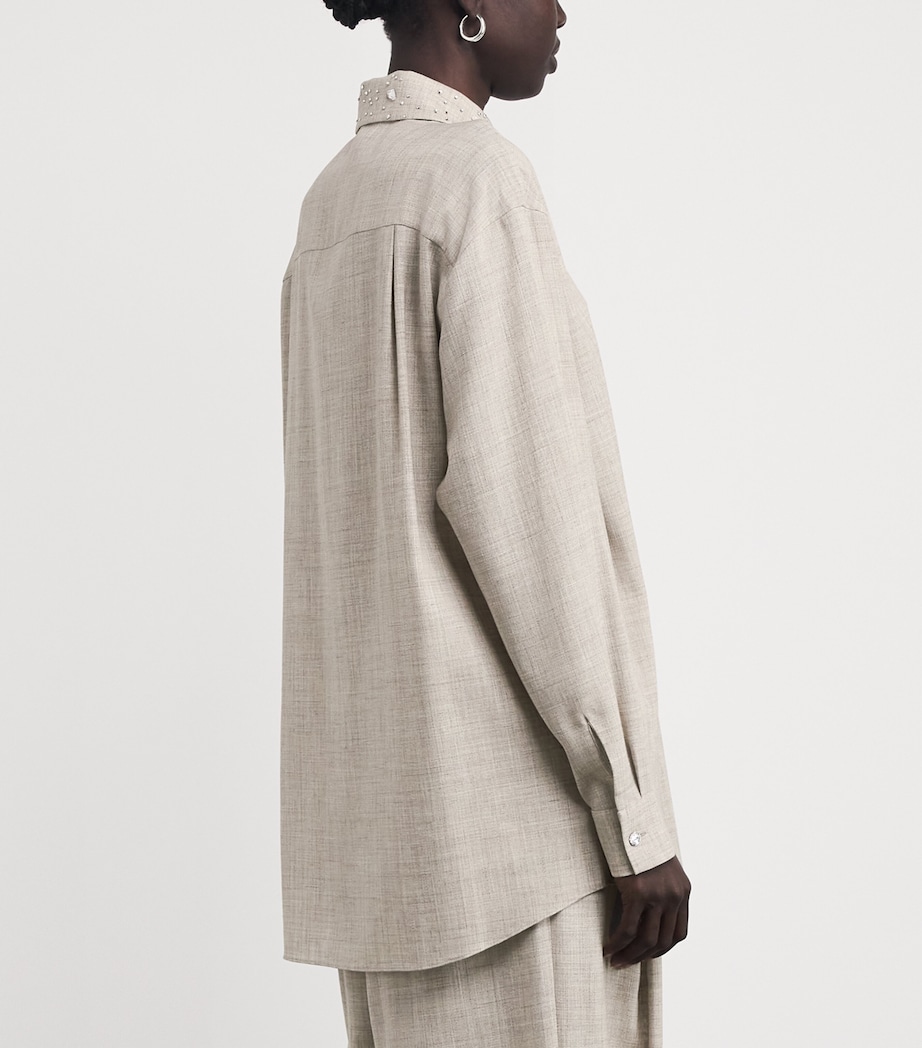 Wool-Silk-Linen Embellished Shirt TAUPE MULTI Image 4